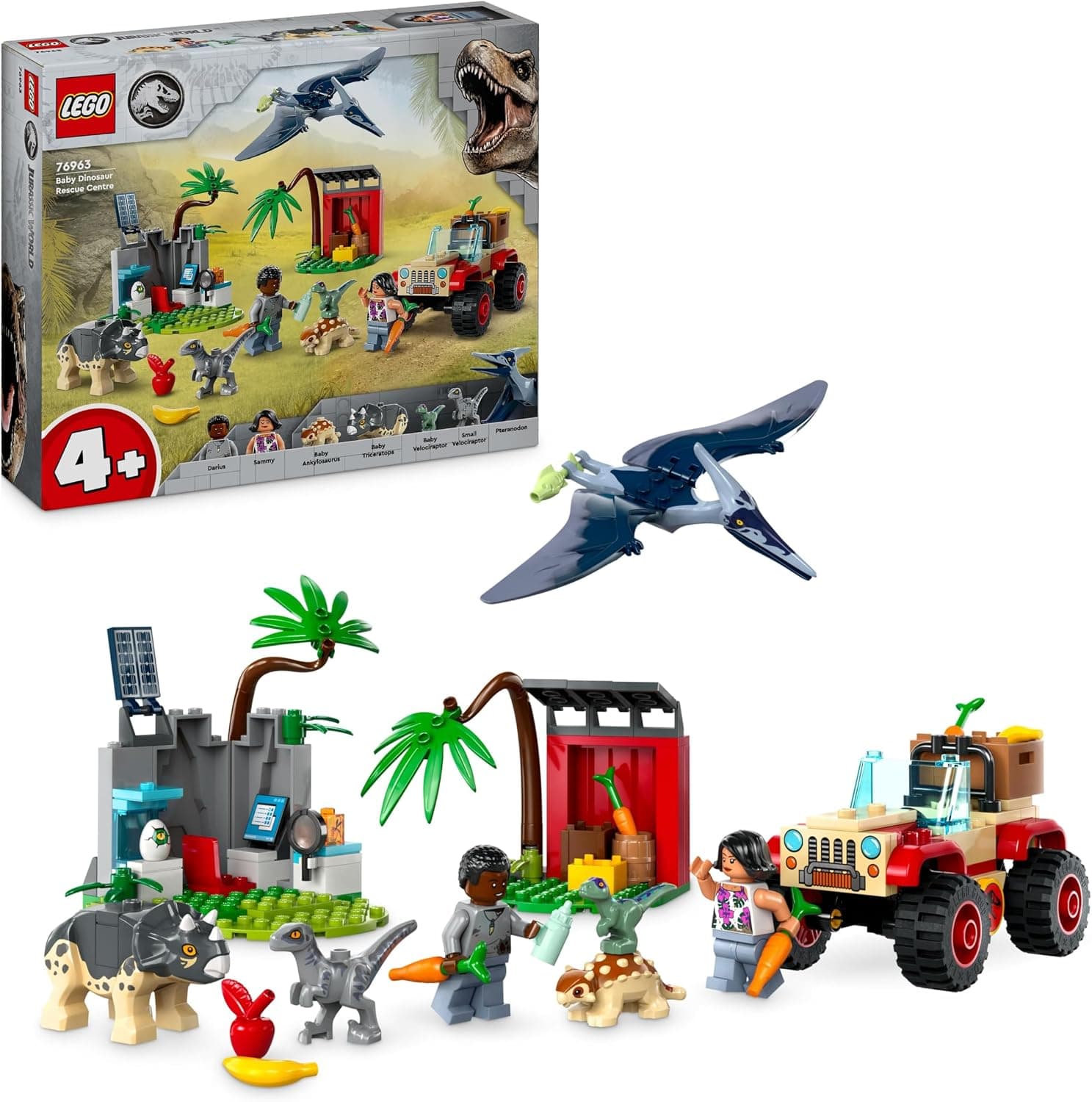 LEGO 76963 Jurassic World Centro de Rescate de Beb�s Dinosaurios, Juguete con Figuras de Triceratops y Velociraptor