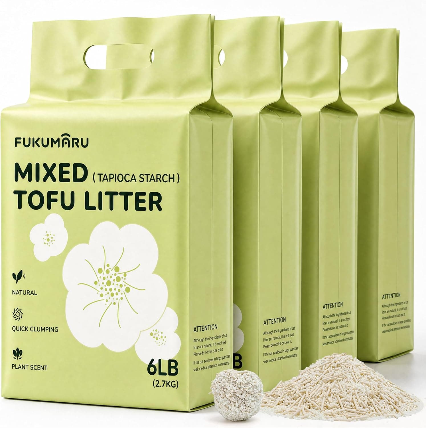 FUKUMARU Arena de Tofu para Gatos con casava 10,8 kg. Antiadherente Ultraklumpende, Libre de Polvo, Aroma Natural de Gardenia, Control de olores, pequeños residuos