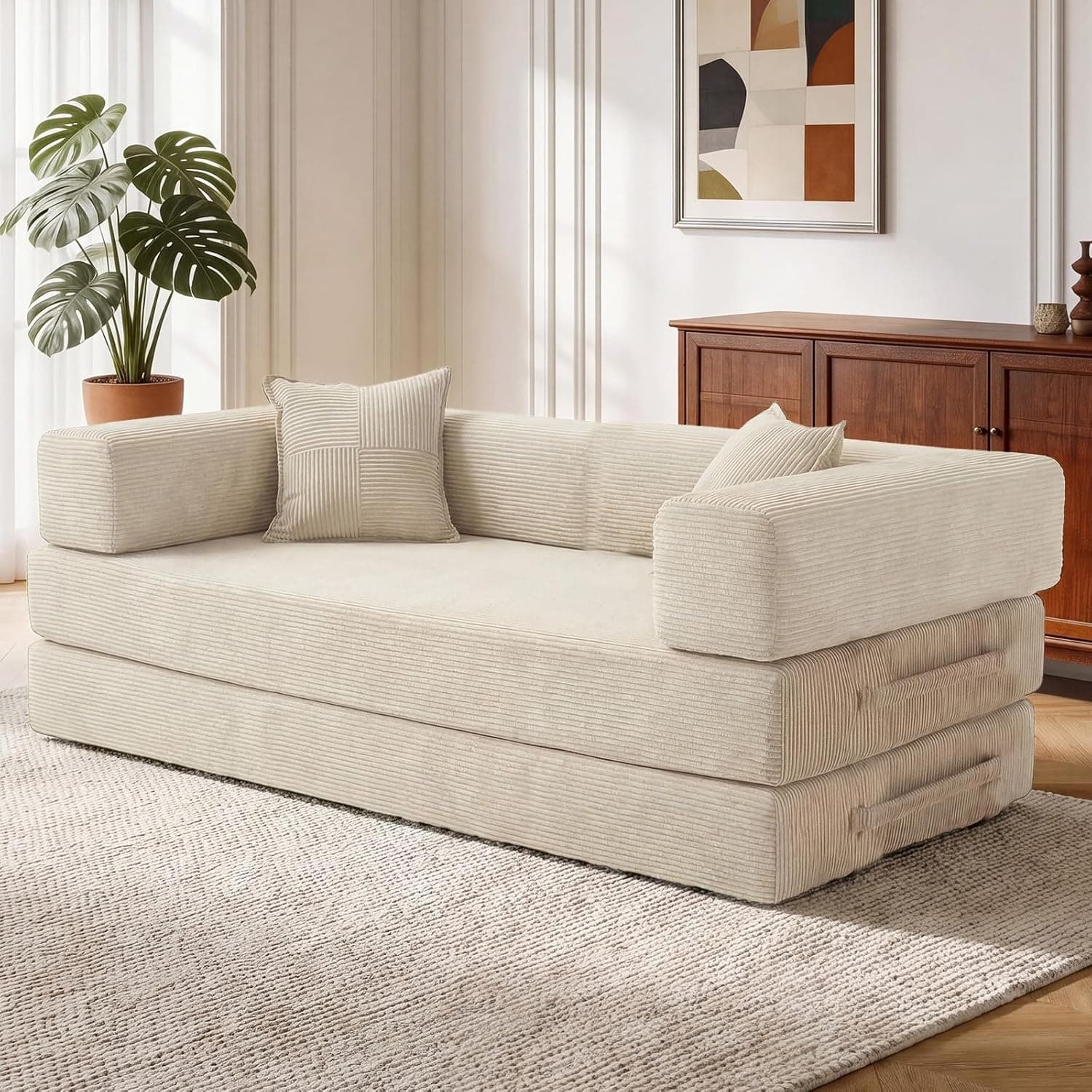 200cm Sofá Cama 3 Plazas con Espuma & Muelles para Salón,Blanco