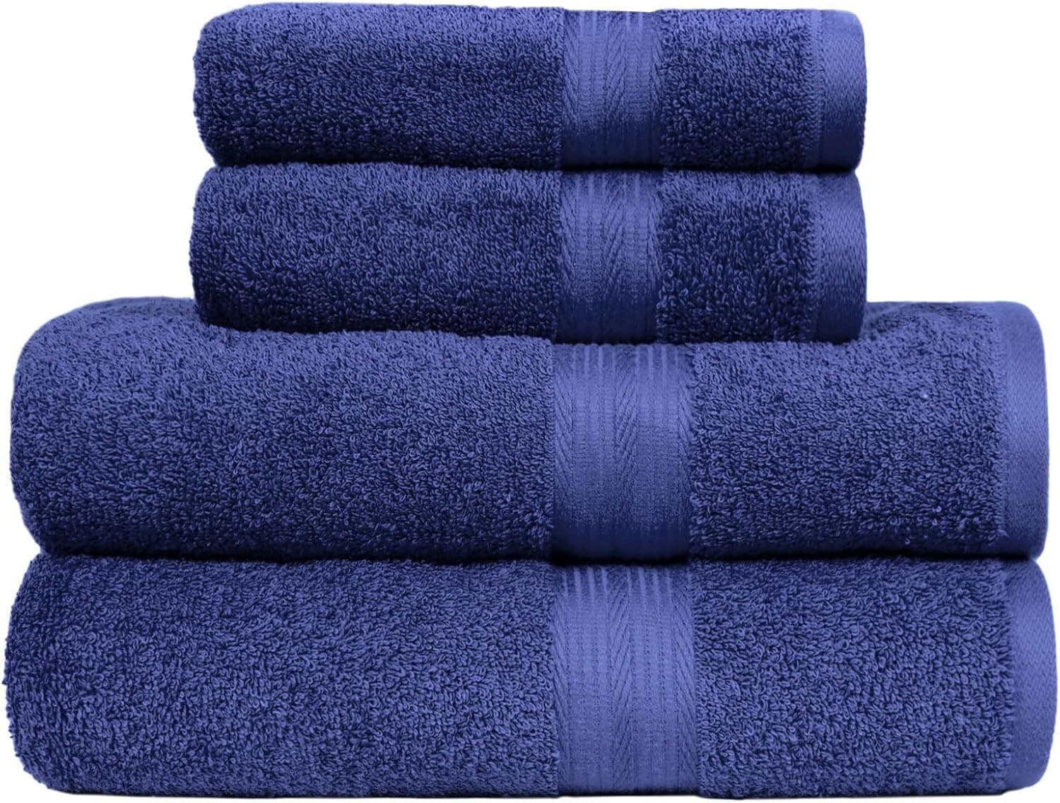 Amazon Basics Juego Toallas Baño Completo 100% Algodón 2 Toallas Baño + 2 Mano, Azul Real, Pack 4 Unidades