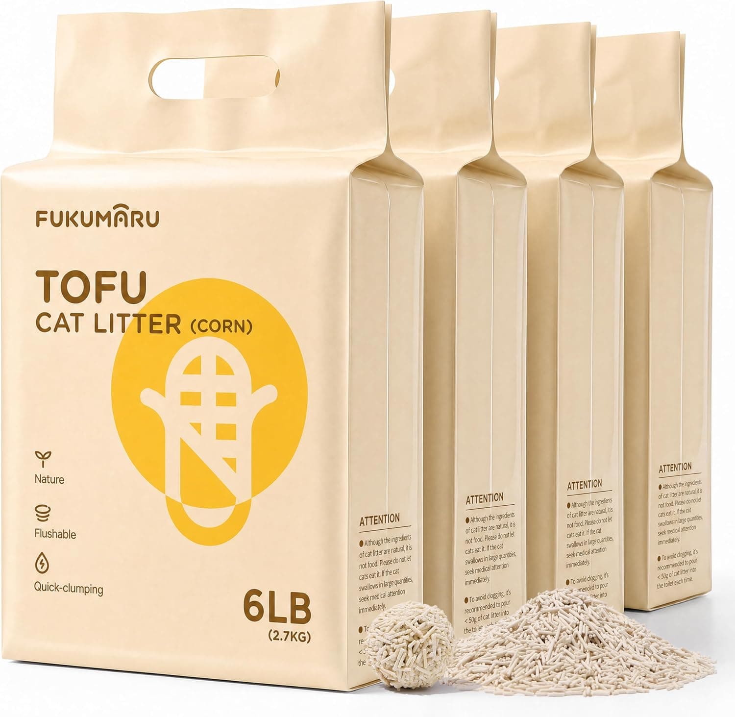 FUKUMARU Arena de Tofu para Gatos 10.8kg - Arena aglomerante para Gatos, Mezcla de pellets de maíz, Libre de Polvo y fácil de aglomerar, Control de olores, se Puede desechar en el Inodoro
