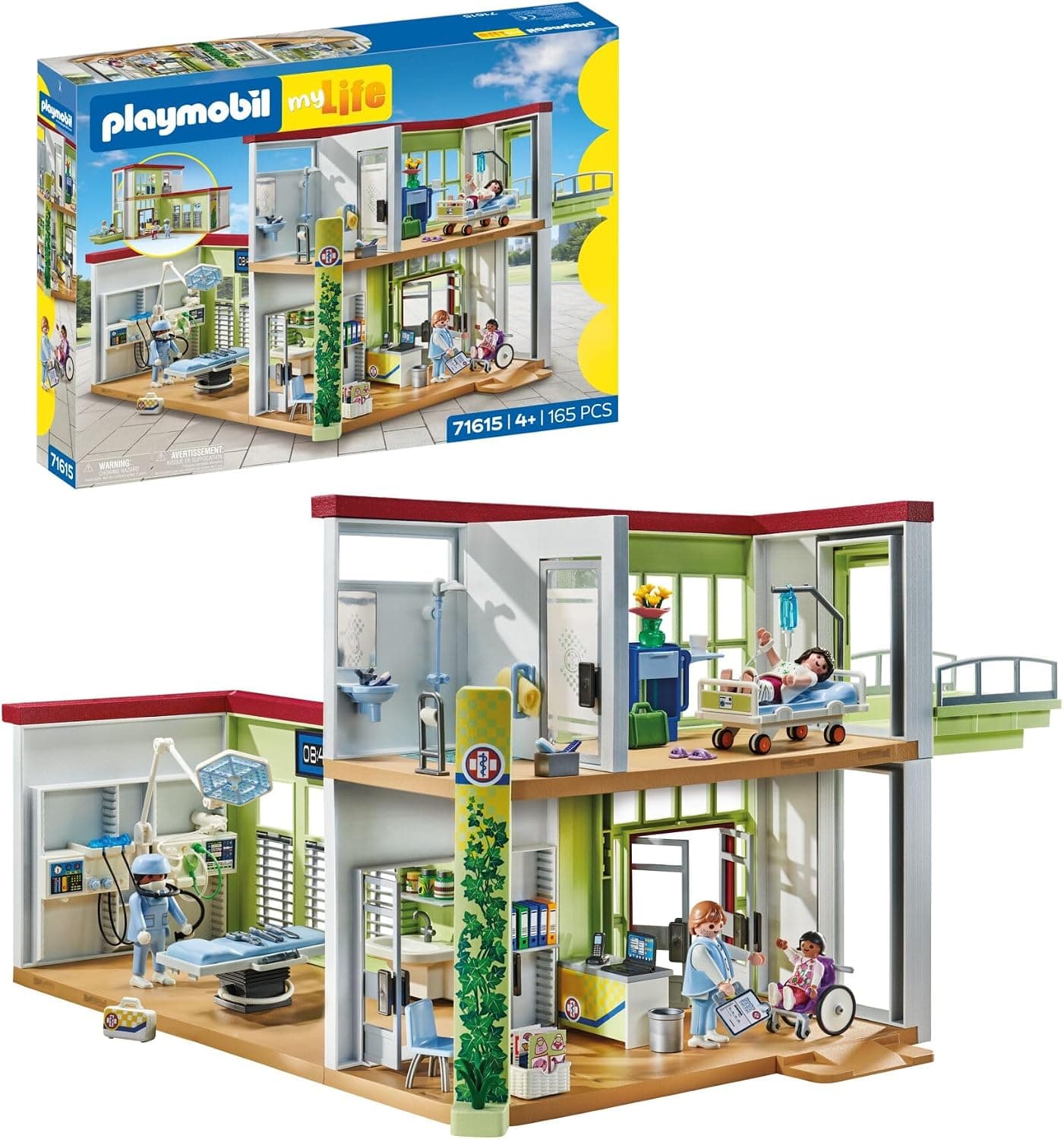 PLAYMOBIL Action Heroes 71615 Hospital Moderno, con Cuatro Figuras y Equipo médico, Hecho de más del 80% de Materiales reciclados y de Base biológica, Juguetes para niños y niñas a Partir de 4 años