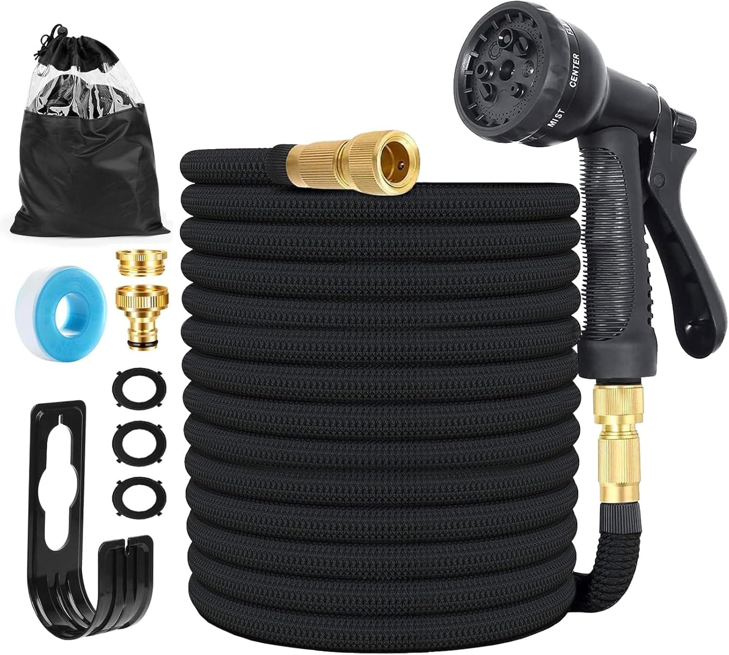 Manguera de Jardin Extensible 15M (3x5M), Mangueras Jardin con Pistola Rociadora de 8 Funciones Manguera Flexible y Ligera para Lavado de Coche, Jardín, Lavar la Mascota con Bolsa de Almacenamiento