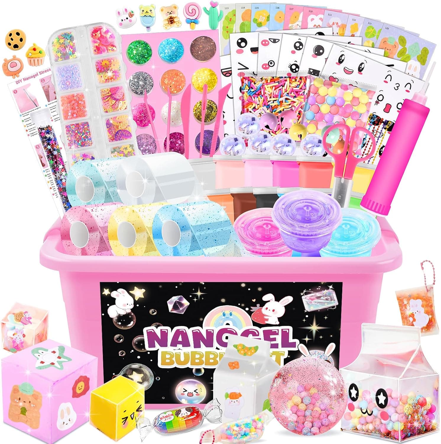 Charmofun Kit de 100 Piezas Burbujas de Cinta Nano, Bubble Set Craft Kit con 5 Cintas Nano (3 m x 5 cm), Pegatinas, Kit DIY Manualidades para Niños, Regalo Creativo (Reutilizable)