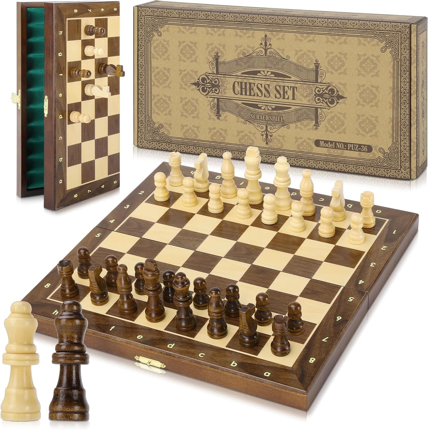 Peradix Tablero Ajedrez Magnetico Madera 30x30CM,Juego Ajedrez Infantil Madera Chess Plegable Profesional para Niños y Adultos de Viaje