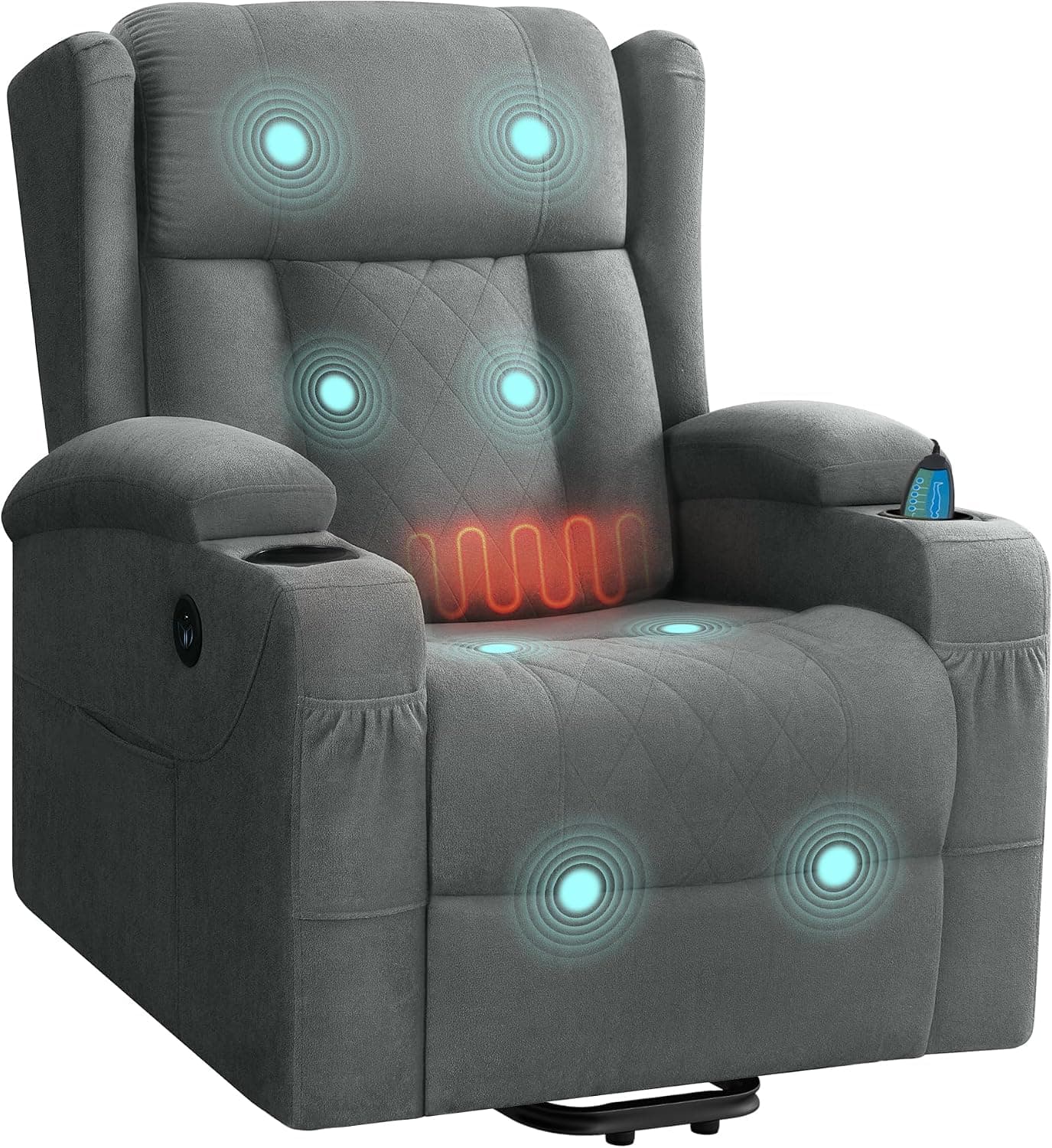 WOLTU Sillón Reclinable Eléctrico de Masaje, Tela de Rizo, Gris