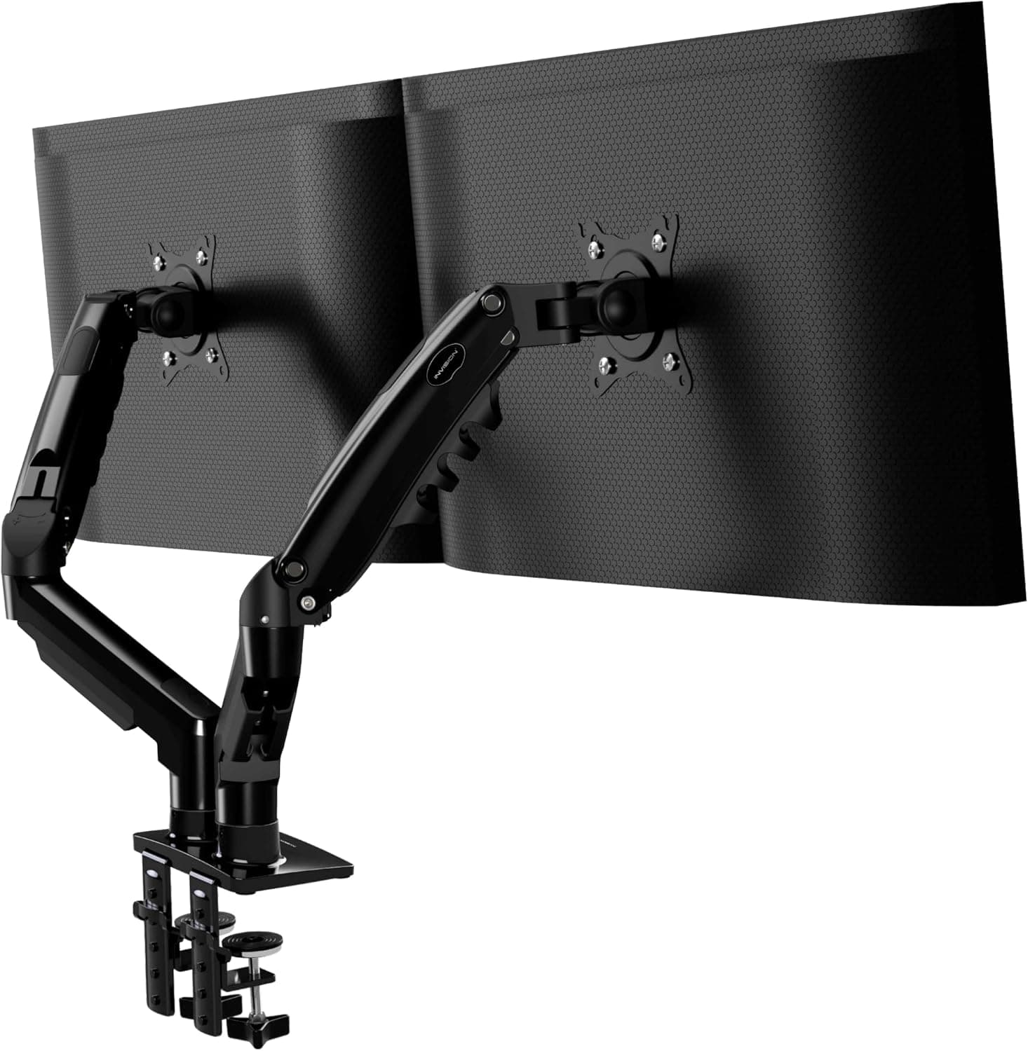 Invision Soporte Monitor Brazo para Pantallas 19-32 Pulgadas, VESA 75/100mm, Abrazadera Escritorio Soporte, Ajuste de Altura con Inclinación, Giratorio, Rotar, Capacidad Carga 2-9kg MX400 Brazo Doble