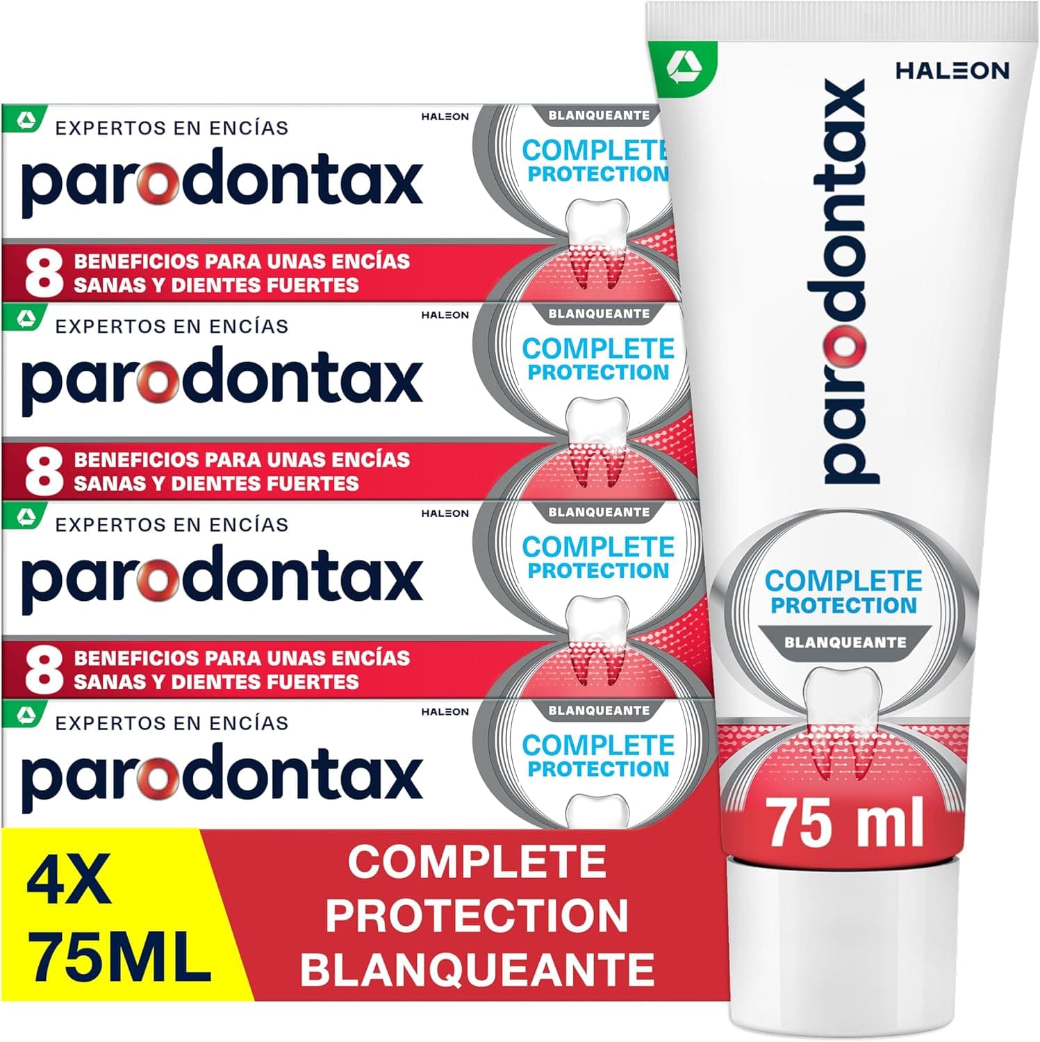 Parodontax Complete Protection Blanqueante, Pasta Dentífrica Blanqueante para Encías, Pack de 4 x 75 ml