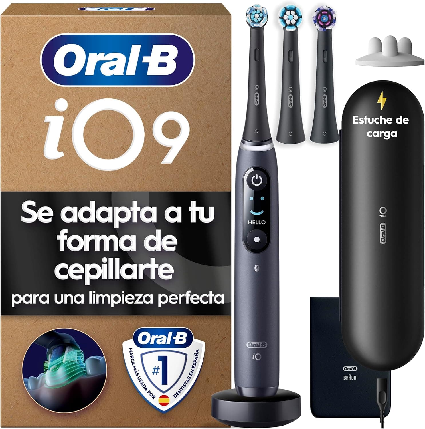 Oral-B iO 9 Cepillo de Dientes Eléctrico con 3 Cabezales, Negro