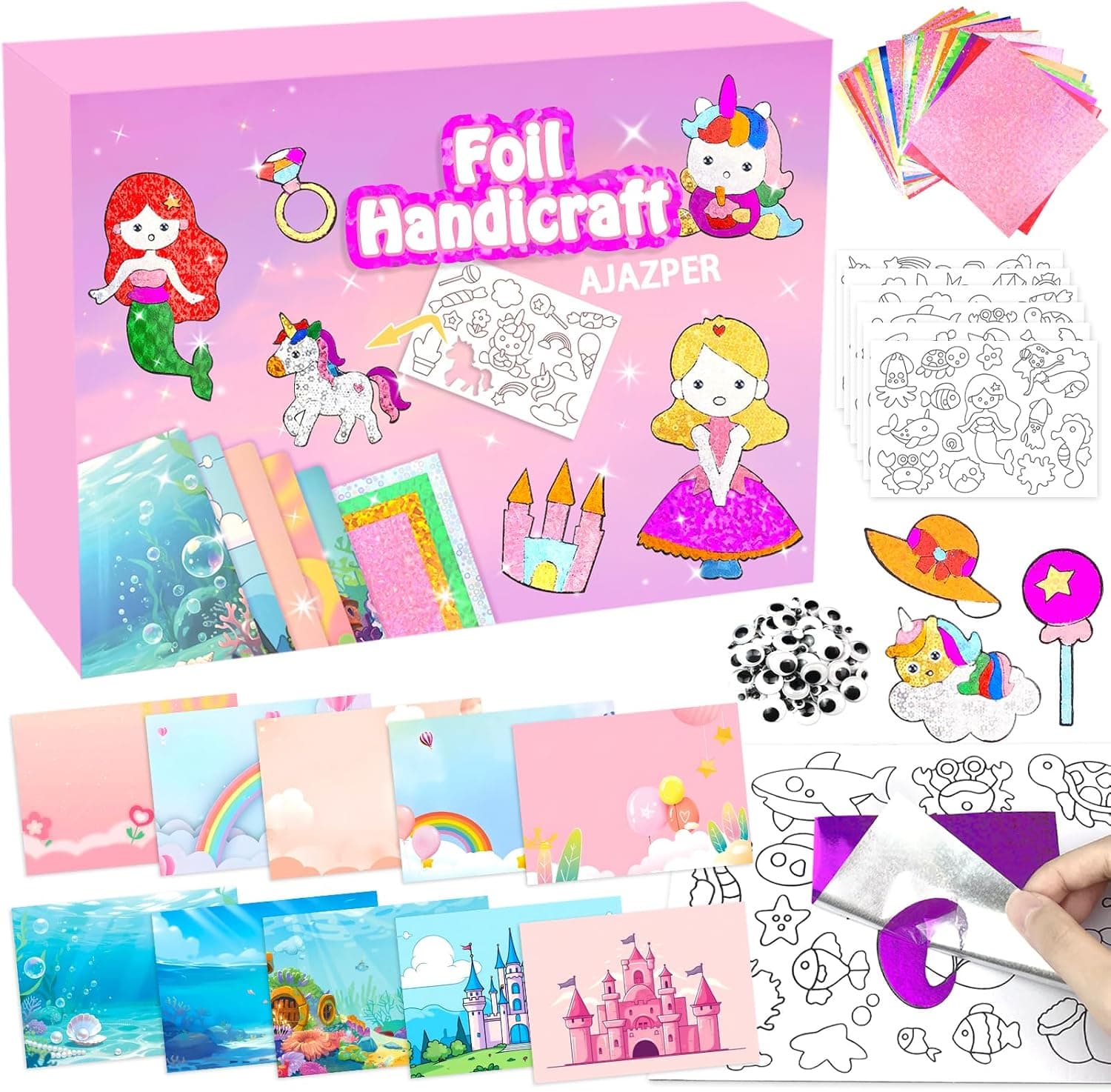 AJAZPER Foil Handicraft Kids, Kit Manualidades niños, DIY Creativo Actividad Artística para Niños, Juego de Viaje, Regalos para Niños Niña 4+ Años Navidad Cumpleaños (Rosa)