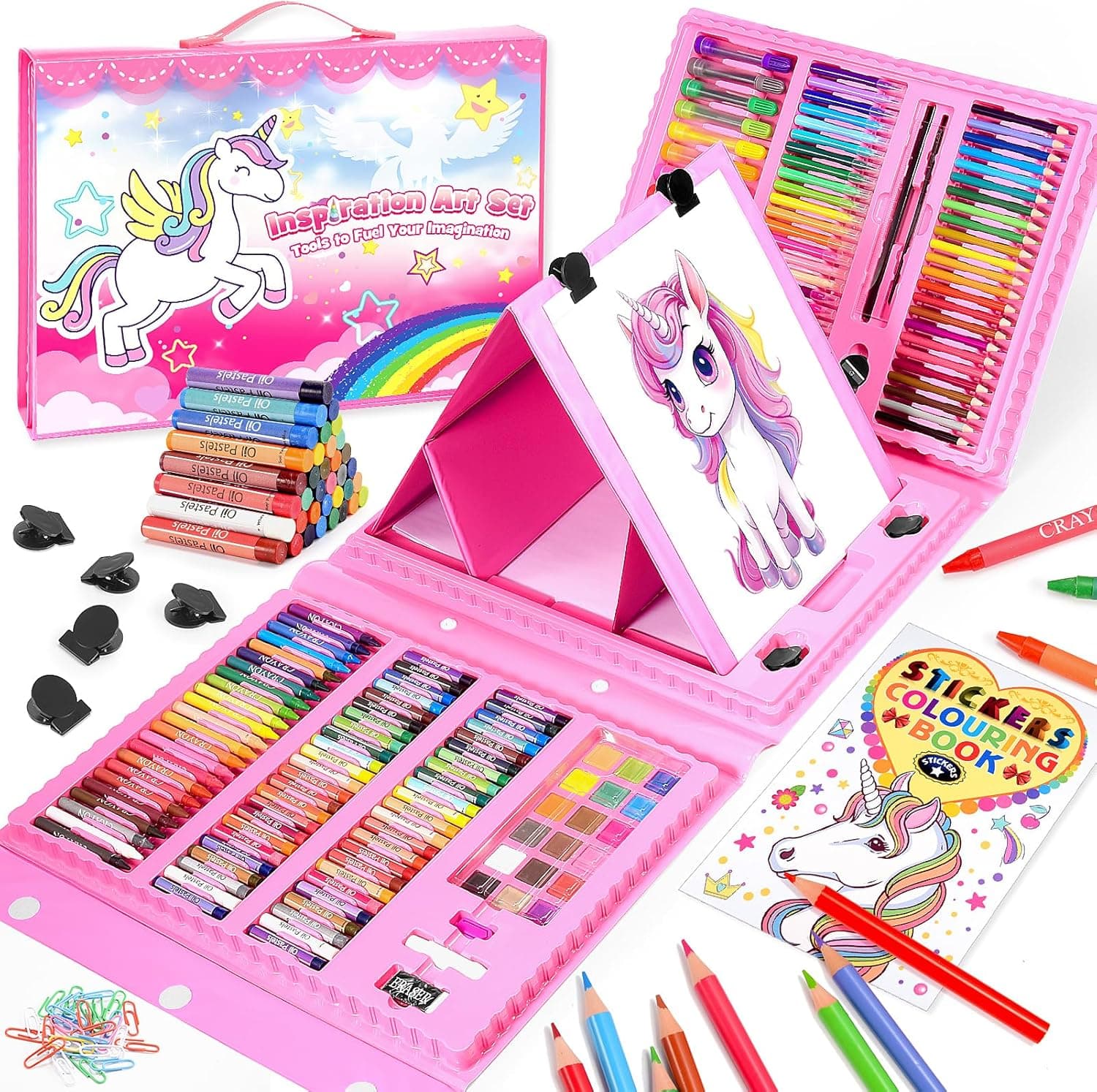 HappyGoLucky Maletin Pinturas para Colegio, Detalles Regalo Cumpleaños, Juguetes para Niños 3-10 años, Lapices Colores para Pintar, Regalo para Niña