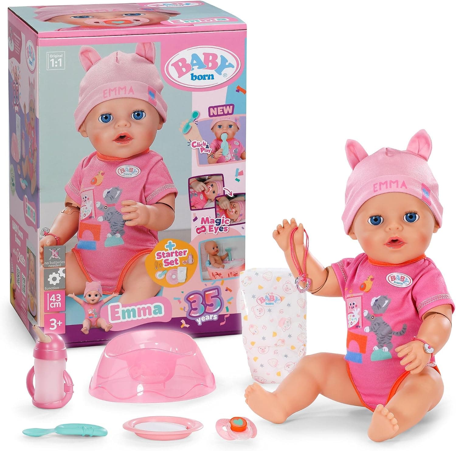 Baby born Emma 43 cm Click & Play, 10 Funciones