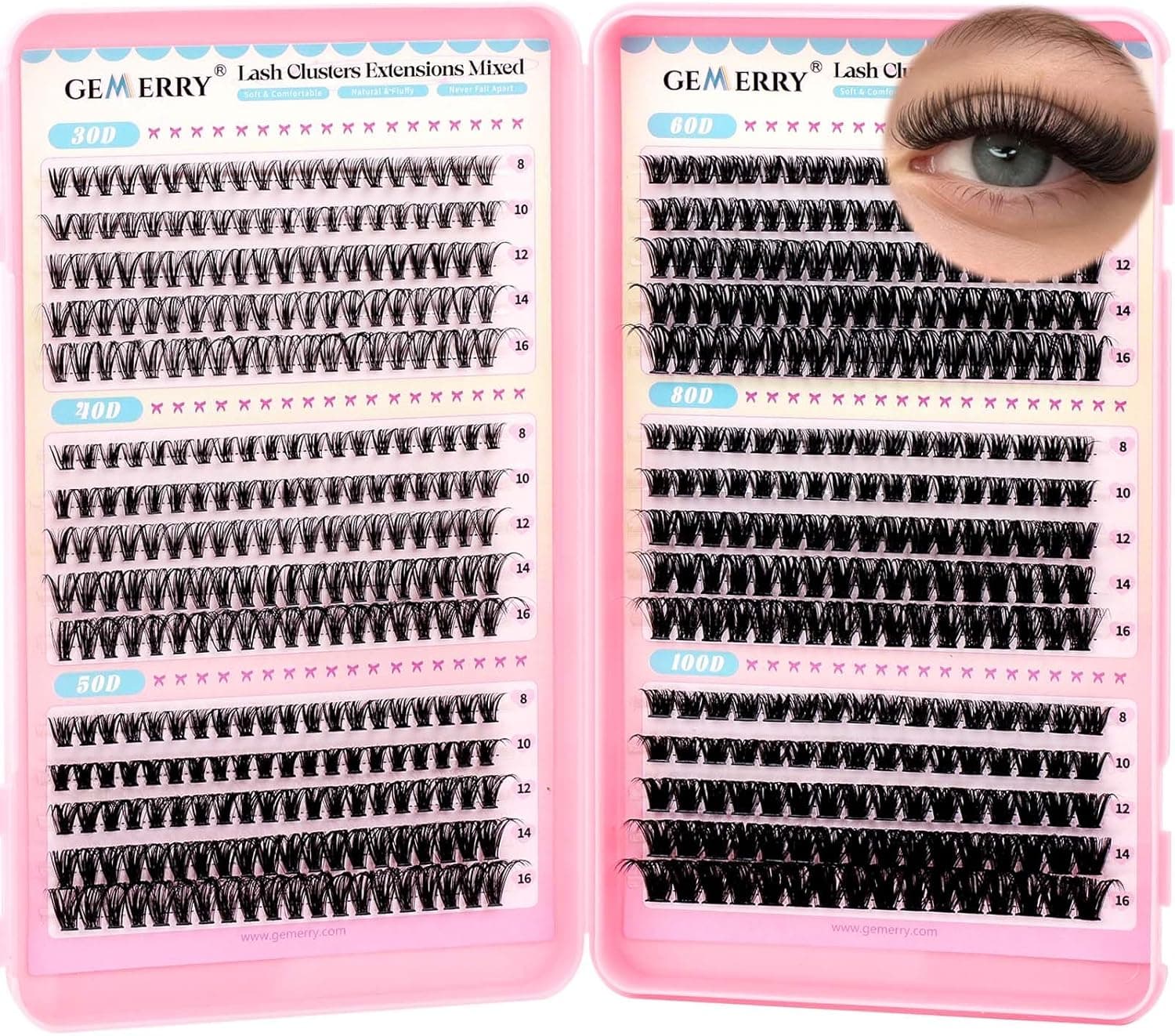 GEMERRY Pestañas Postizas 30D+40D+50D+60D+80D+100D D Curl 8-16mm
