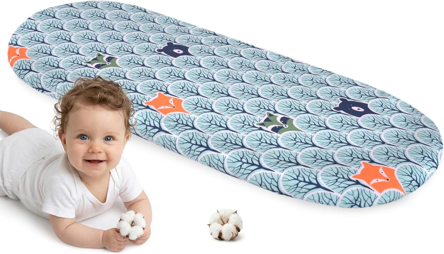 Medi Partners Sabanas Cuna Bebe 86x40 Sabana Bajera Capazo Funda Colchon Combiador para Carro - 100% Algodón Universal Minicuna Moises Sábanas Carrito (Bosque con Menta)