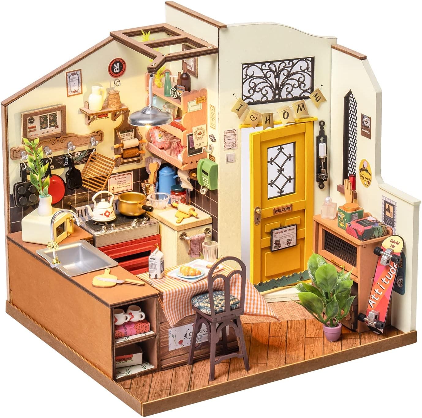 Rolife Casa de Muñecas Casa en Miniatura con Accesorios Hecha a Mano Kits Modelo para Adultos para Construir Juguetes Navidad Regalos de Cumpleaños para Mujeres (Homey Kitchen)
