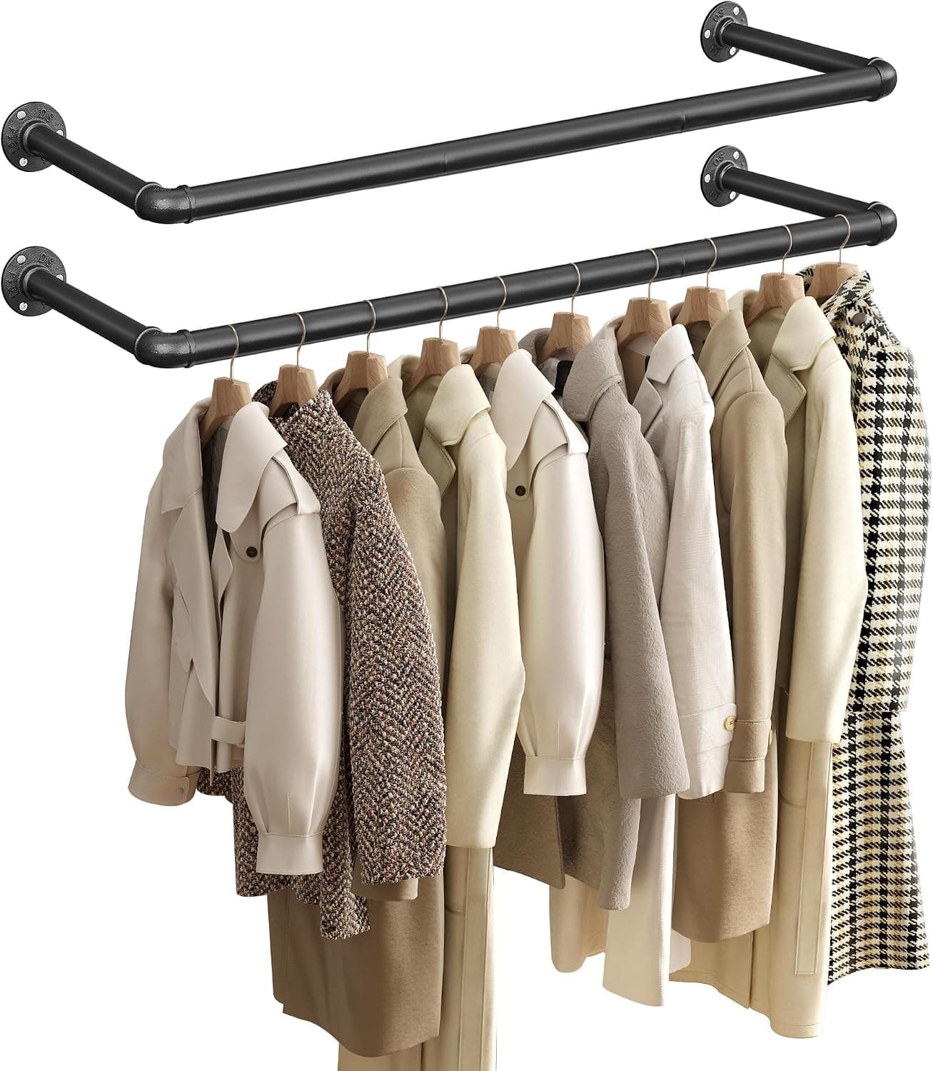 SONGMICS Perchero de Pared para Ropa, Perchero de Barra para Colgar Ropa Industrial, Juego de 2, Ahorro de Espacio, 92 x 30 x 7,5 cm, Fácil Montaje, para Espacios Reducidos, Negro HSR67BK02