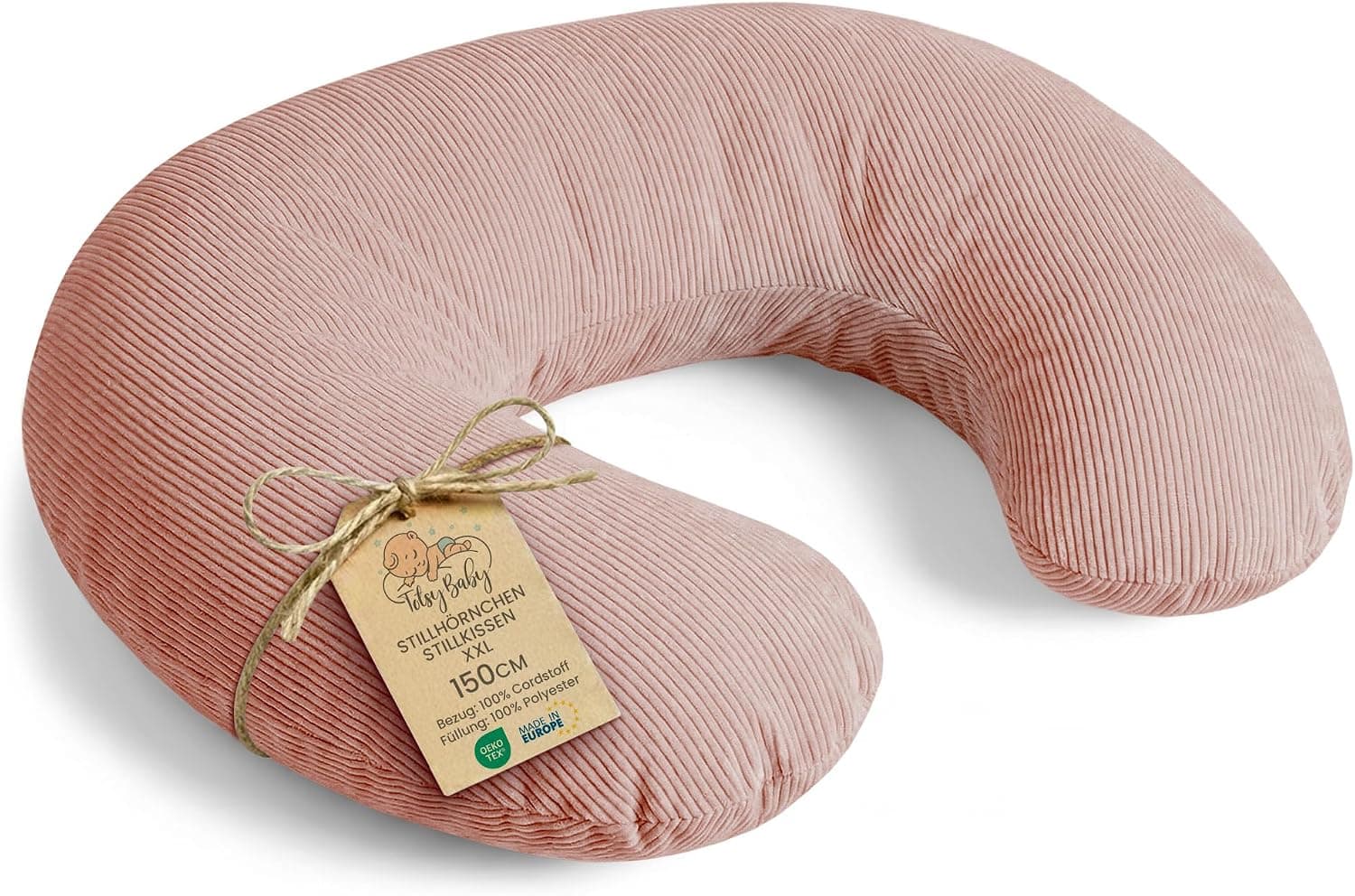 Totsy Baby Cojín de Lactancia bebé 150 cm Forma C cojin Lactancia Nursing Pillow – Funda Pana Premium desenfundable Lavable ergonómico recién Nacido Media Luna amamantar – Oeko-Tex Rosa