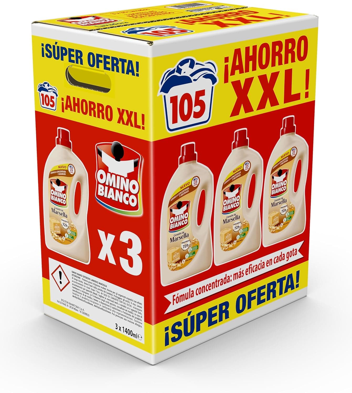Omino Bianco Detergente líquido Marsella Pack ahorro 105 lavados