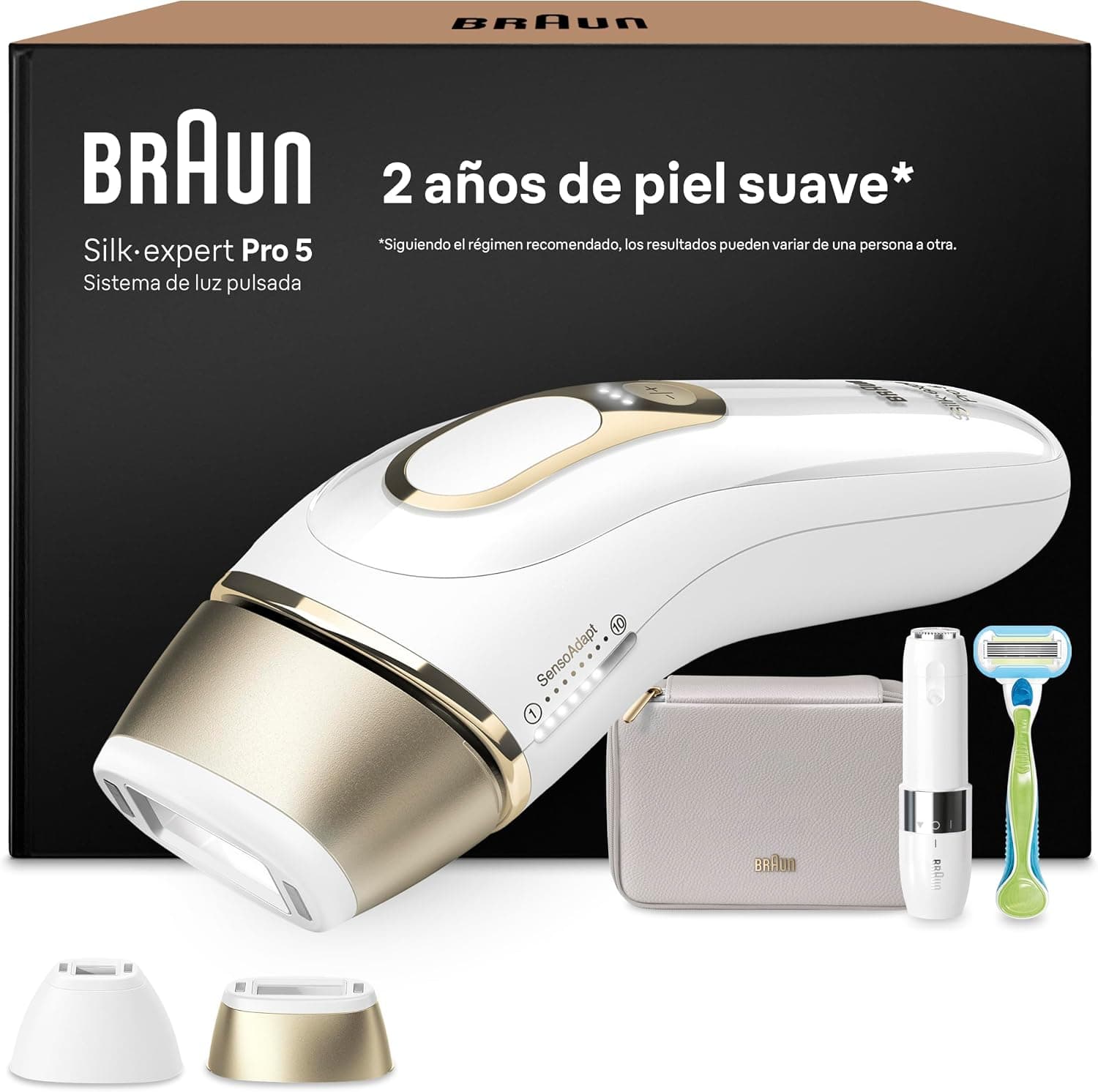 Braun Depiladora Luz Pulsada Silk·expert Pro 5, PL5156, Blanca/Dorada