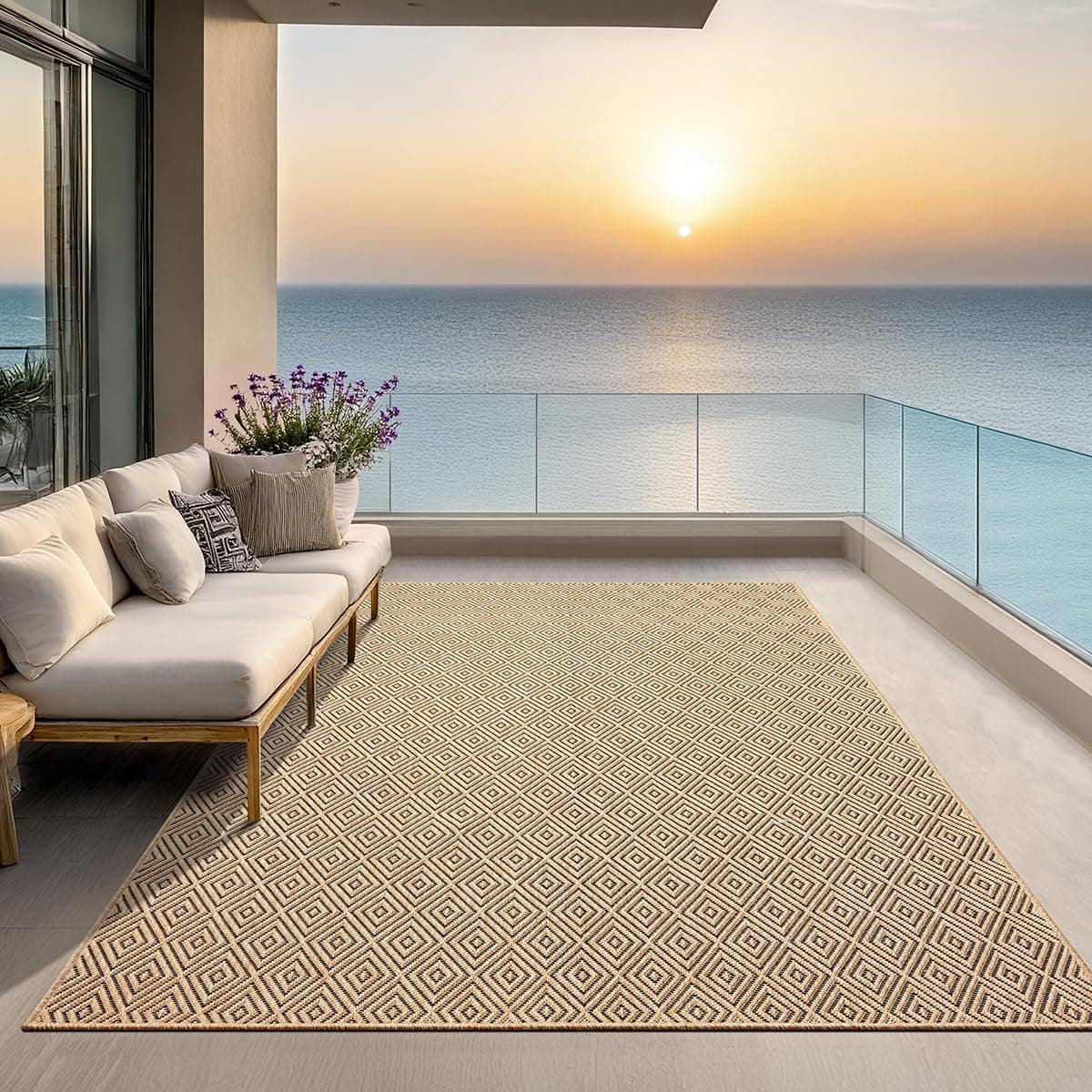 the carpet Kansas - Alfombra para Exterior e Interior con Aspecto de Yute Natural, Resistente a la Intemperie, Apta para Patio y jardín, Naturaleza, 80 x 150 cm