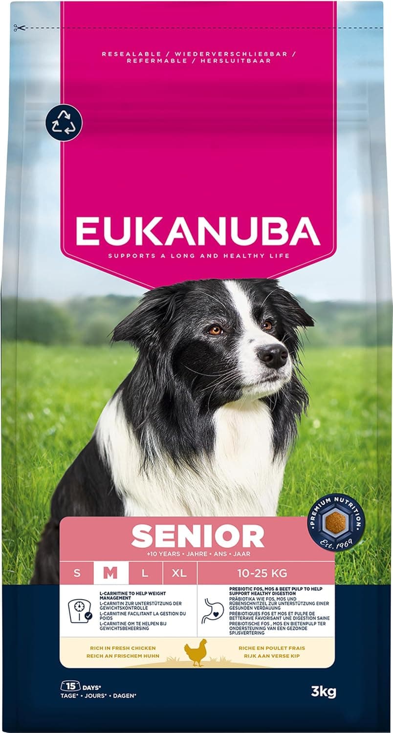 Eukanuba, alimento para Edad Avanzada con Pollo Fresco para Razas Medianas - Alimento seco Premium para Perros Senior, 3 kg