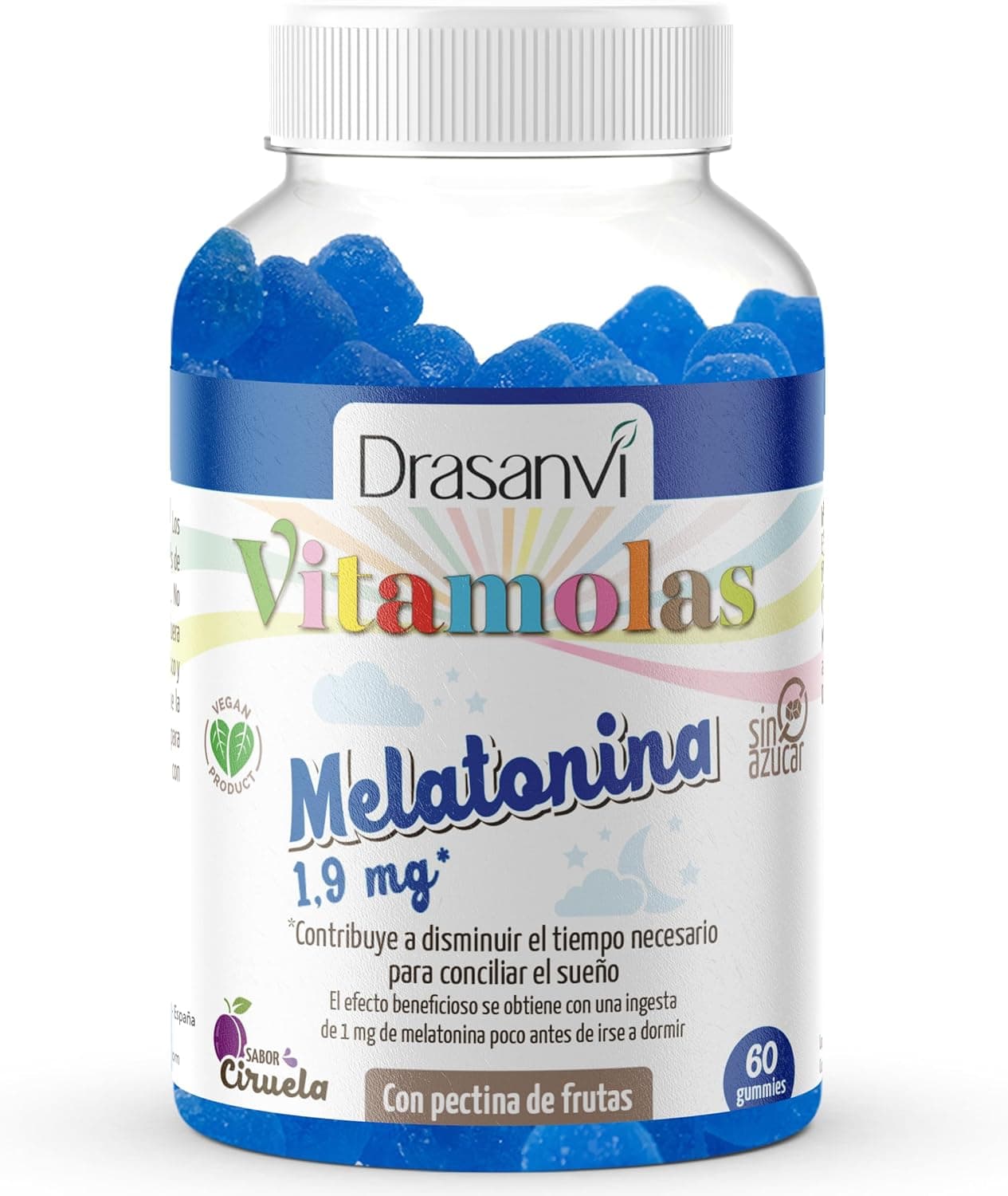 MELATONINA | Melatonina Gominolas | Melatonina Pura 1,9 mg | 2 MESES DE SUMINISTRO | Gominolas melatonina para Dormir Mejor | Sin Azúcar, Vegano | DRASANVI