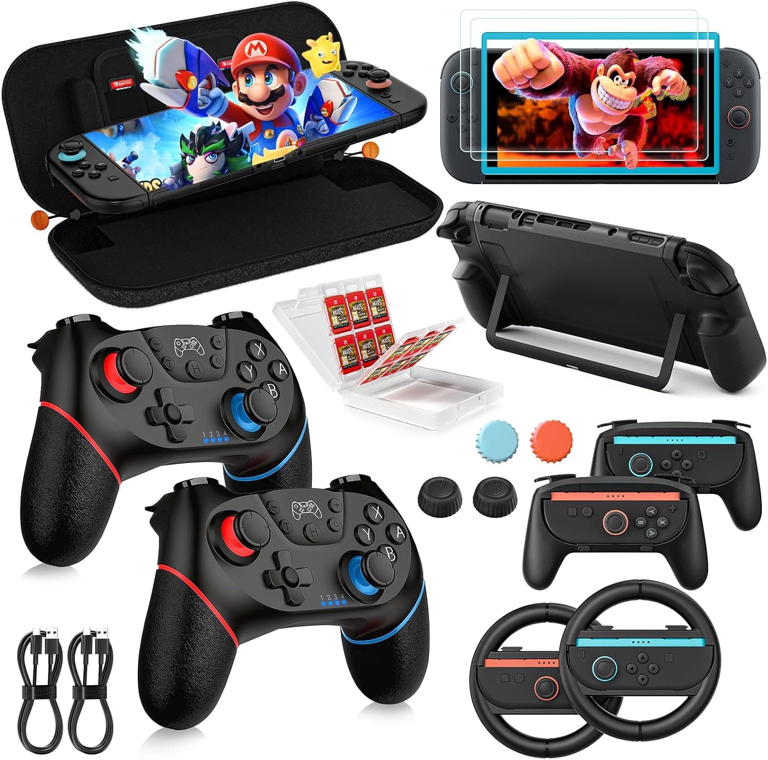 Kit 17 en 1 de Accesorios para Nintendo Switch 2 (2025), 2 Mandos Pro