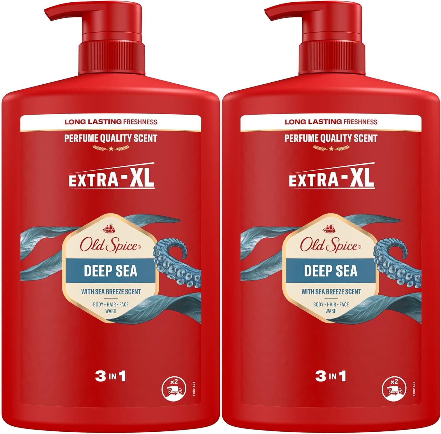 Old Spice Deep Sea Gel de Ducha y Champú 3 en 1 para Hombre, 2x1L