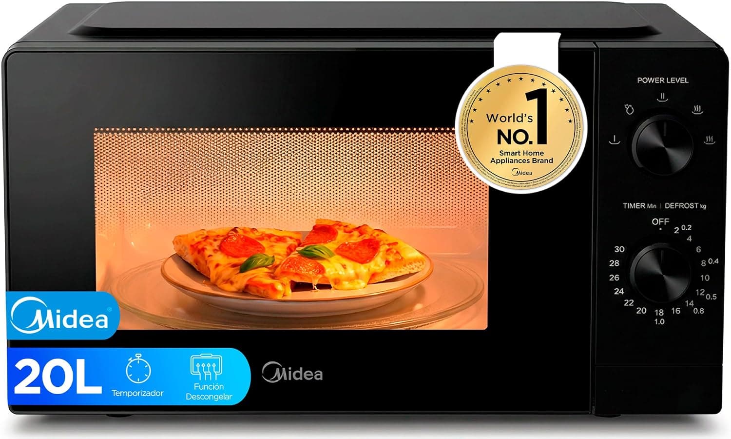 Midea Microondas 20 litros y 700 W de potencia | Microwave | Horno Microondas Negro de Sobremesa con Plato Giratorio, Función Descongelación, 5 Niveles de Potencia, Temporizador | Microondas sin grill