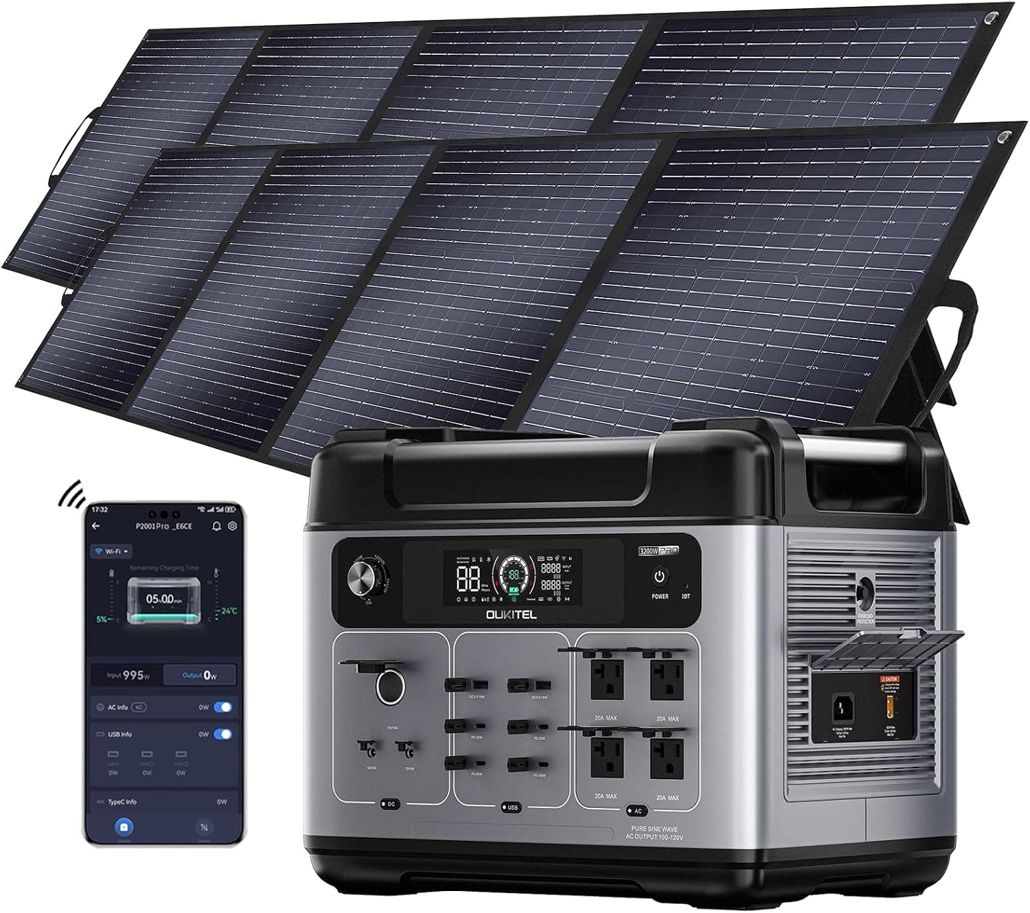OUKITEL 3200W 2048Wh Generador Solar con Panel 3x200W, P2001E Pro