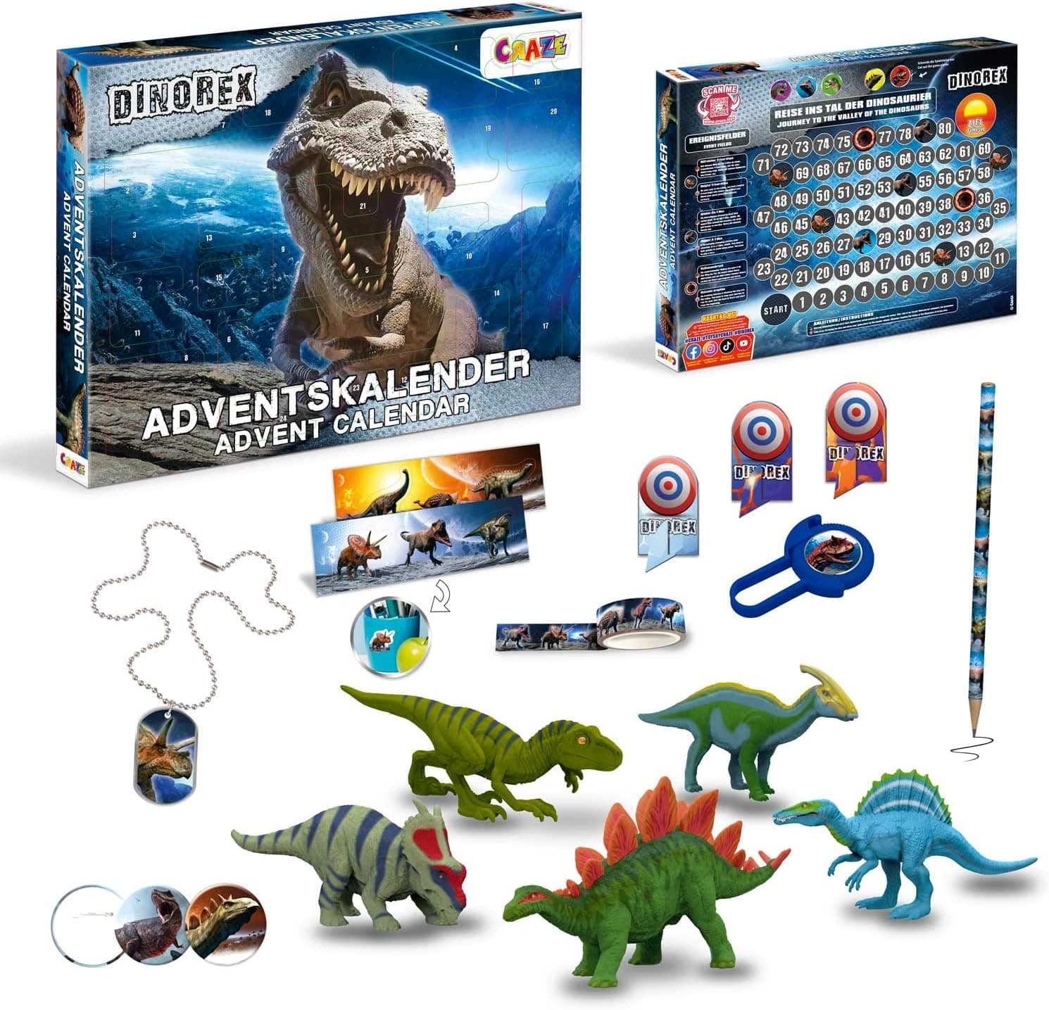 CRAZE Calendario De Adviento Con Juguetes, Calendario De dinosaurios De Juguete, Figuras De Dinosaurios Para Niños Con Sorpresas Y Regalos Para Navidad
