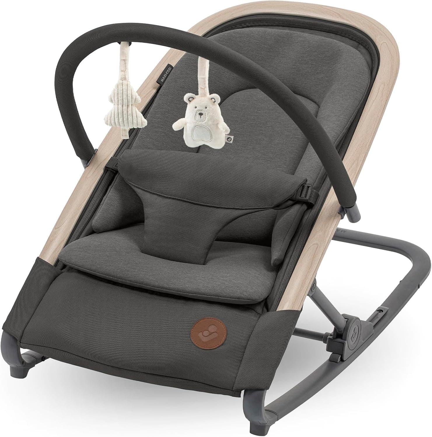 Maxi-Cosi Kori, Hamaca Bebé 2 en 1 con arco de juegos, 0-2 años, máx.15 kg, Balancín bebé, 3 posiciones de reclinación una sola mano, Ligera y compacta, Arnés Easy-in, Eco Care, color Beyond Graphite
