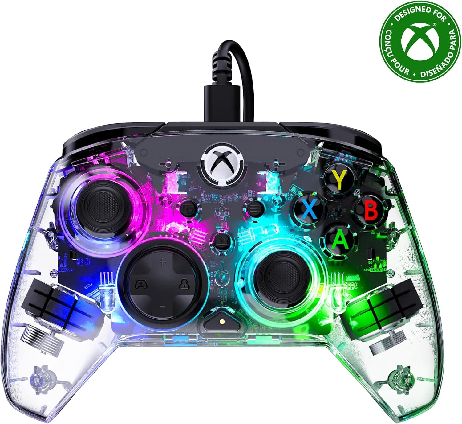 Turtle Beach Afterglow Transparente Mando con Cable RGB - con Licencia para Xbox Series XS, Xbox One y Windows - Botones programables, disparadores de Efecto Hall, Controles de Audio