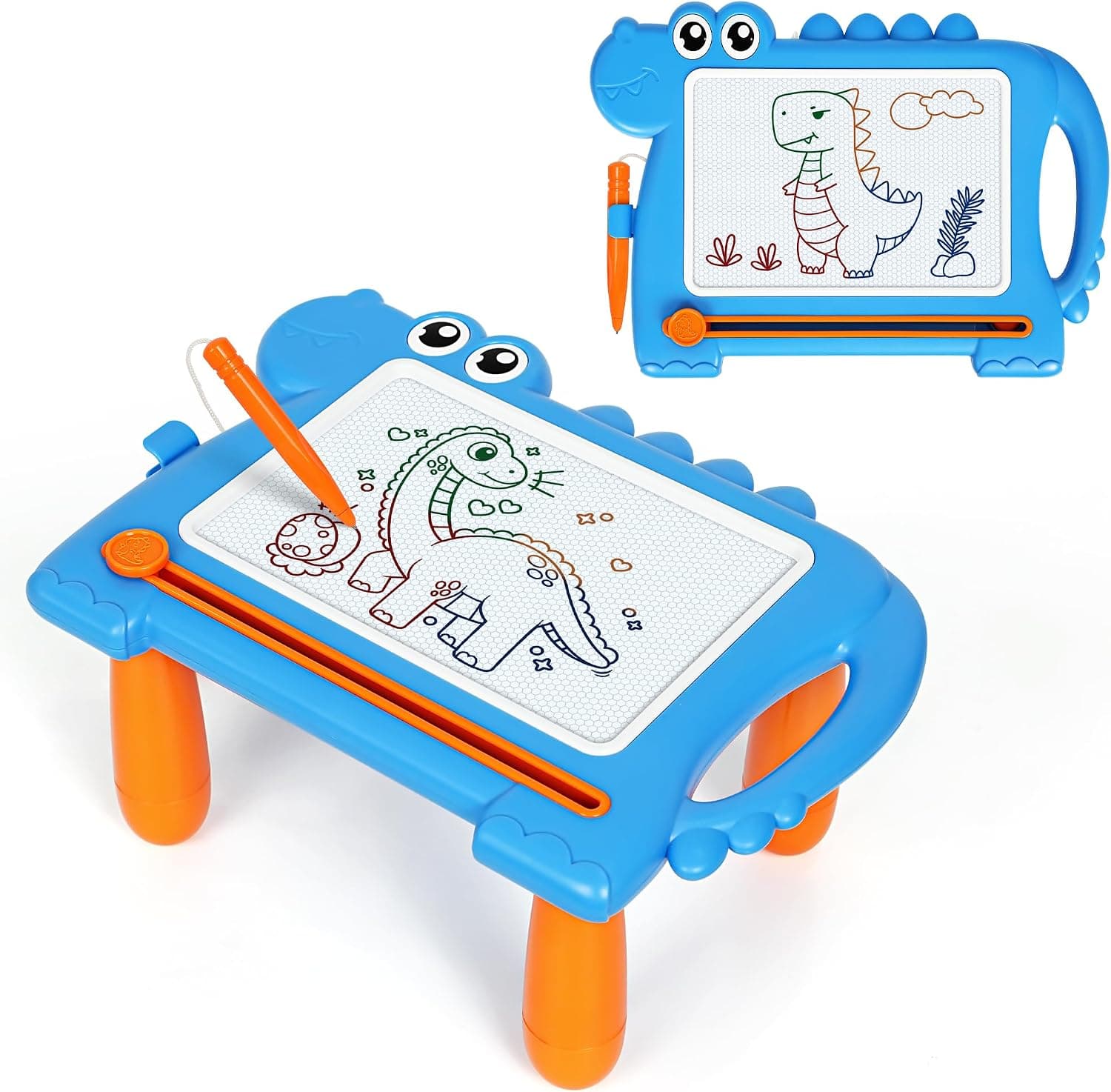 Pizarra Magnético Dinosaurio Patas Desmontables Sin Desorden, Tablero Dibujo Educativa y Creativa Infantil para Bebés 1 2 3 Años, Regalo Cumpleaños y Navidad, Juguete Viaje Niñas Niños 12 Meses, Azul