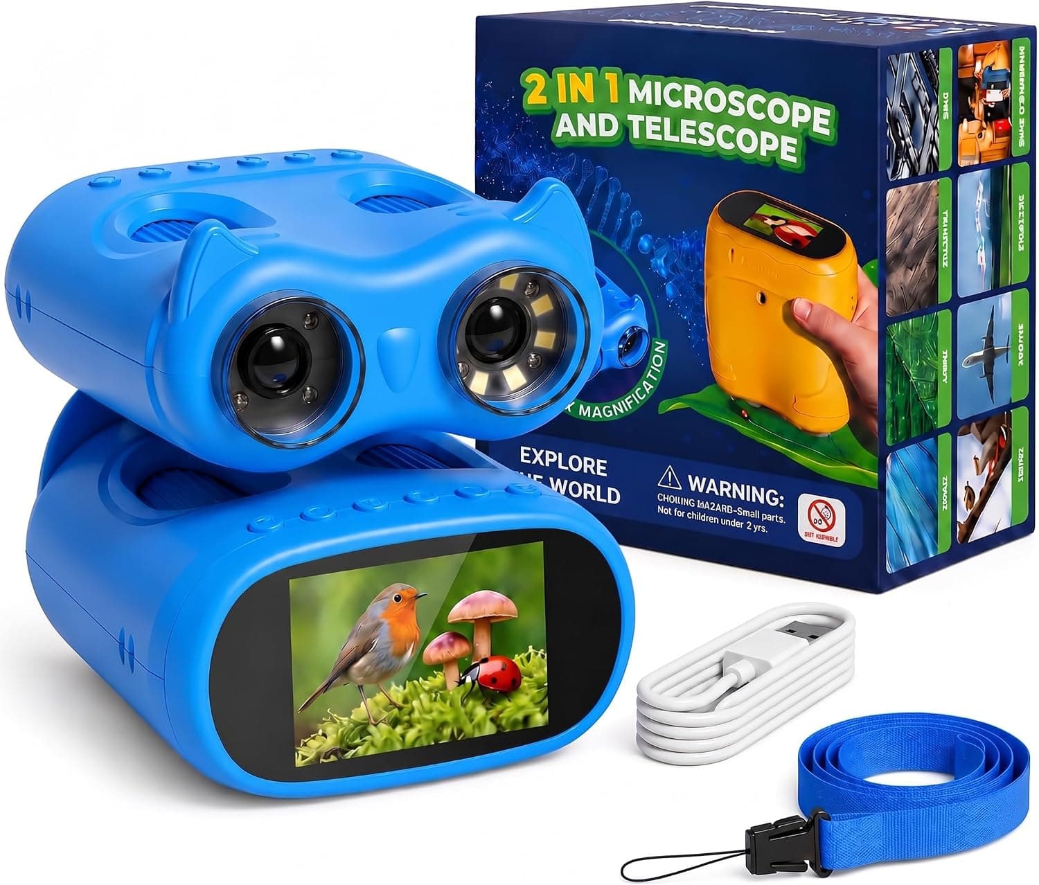 Microscopio para Niños 2en1, Prismáticos, 1000X, Juguete Stem 3+
