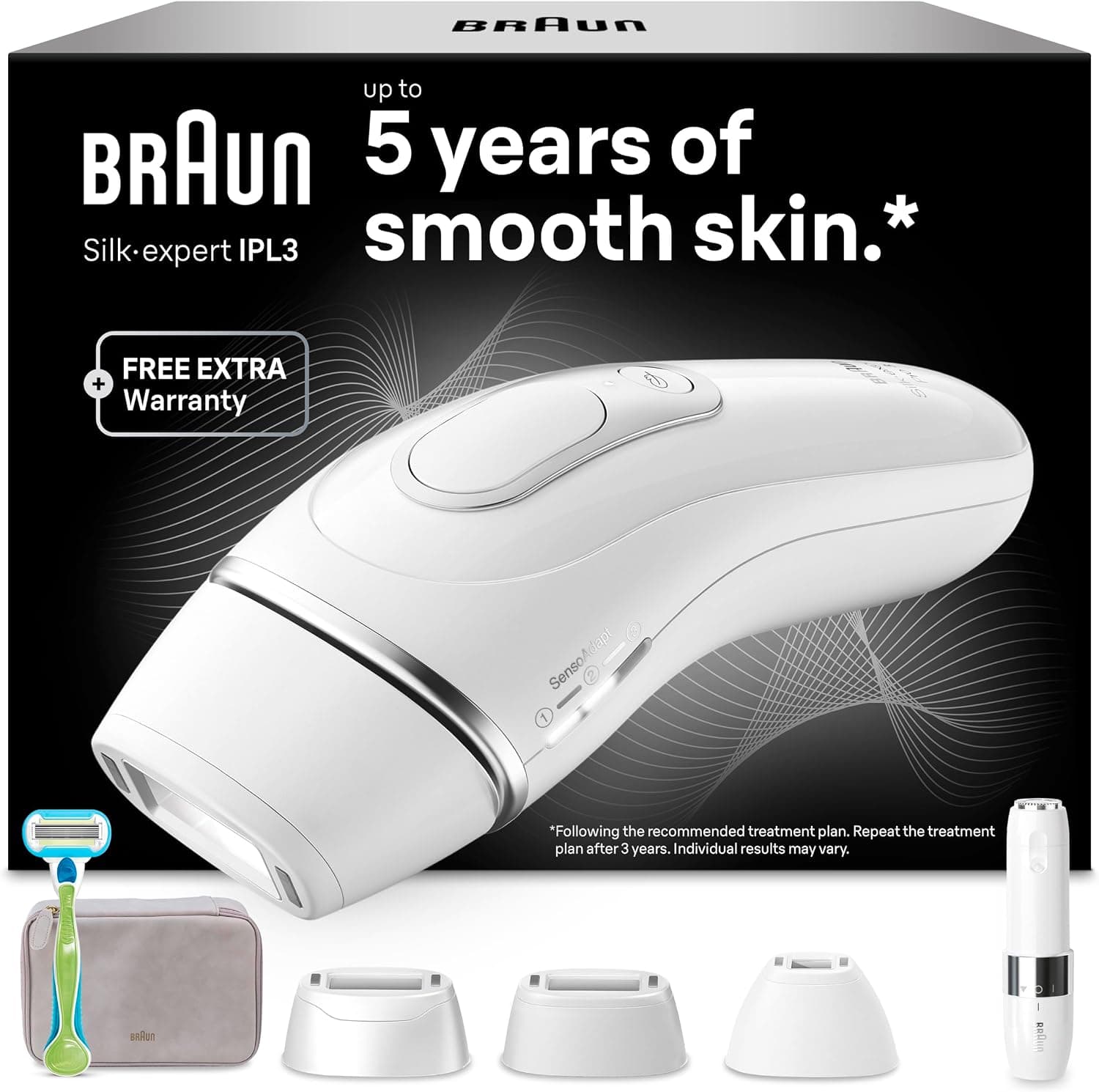 Braun Depiladora Luz Pulsada Silk-expert Pro 3, PL3136, Blanca/Plateada