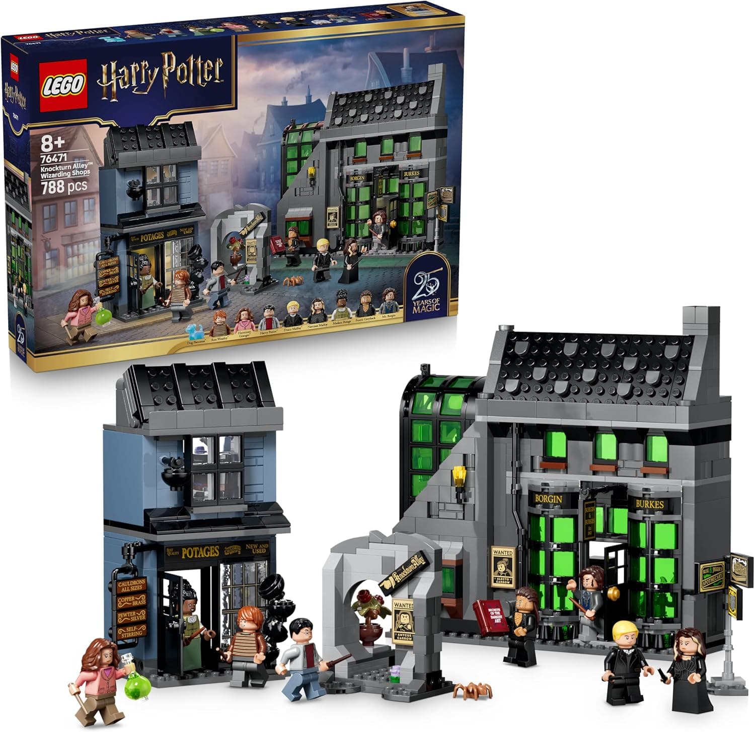 LEGO Harry Potter Tiendas Mágicas del Callejón Knockturn de Juguete - Kit de Maquetas con 8 Minifiguras y Figura de Animal Patronus Coleccionable - Regalo para Niñas y Niños de 8+ Años - 76471