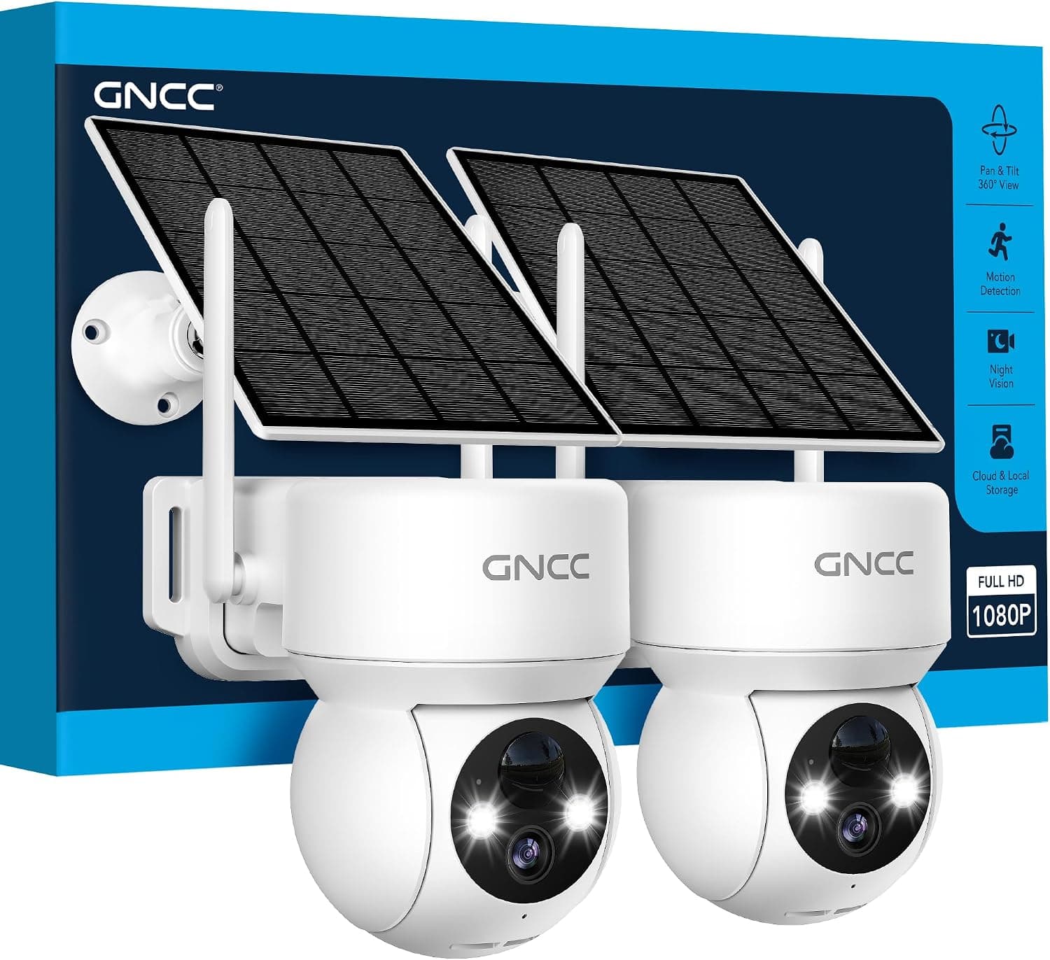 GNCC 2PCS Camara Vigilancia WiFi Exterior Solar con Bateria Sin Cables