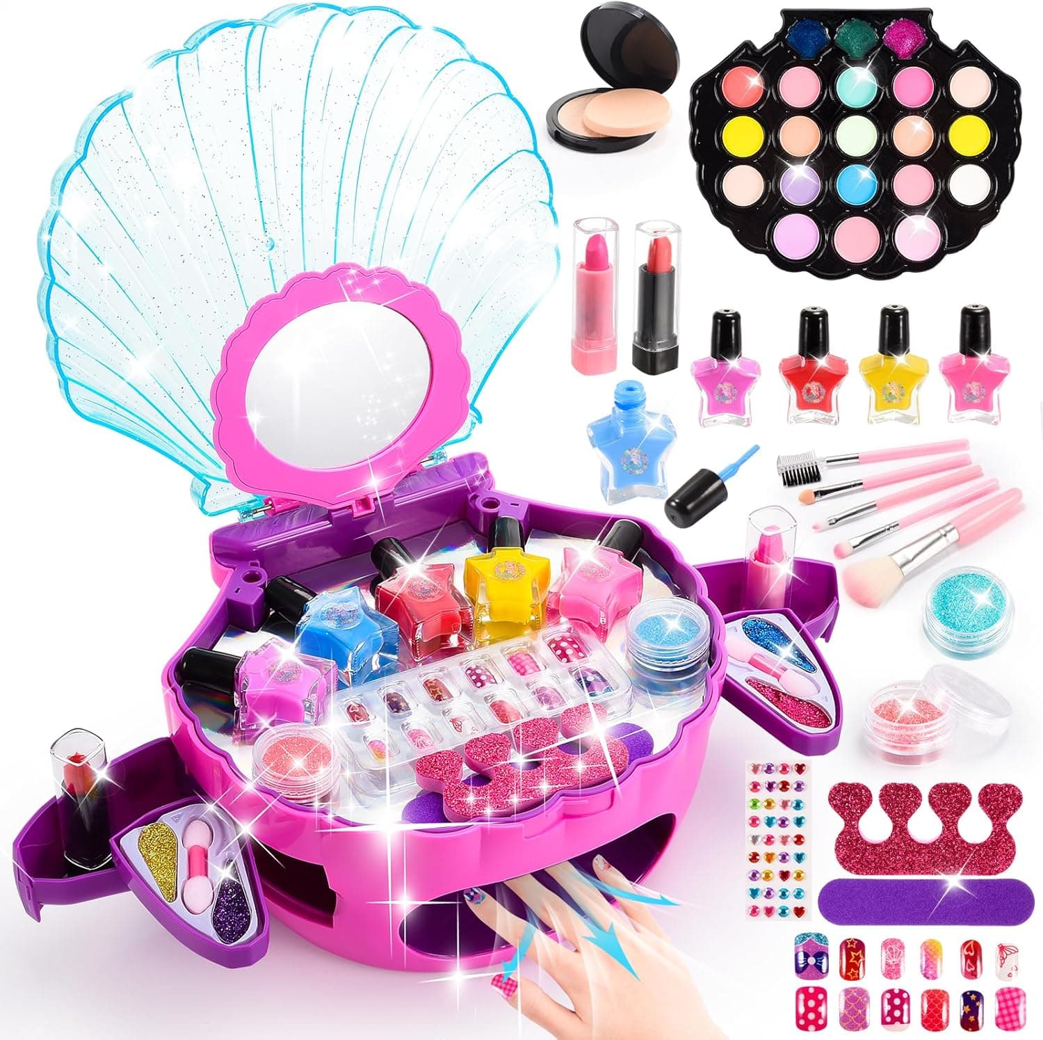 Maquillaje para Niñas, Juguetes Niñas 3 4 5 6 7 8 9 Años Pintauñas Niña Maletin Maquillaje Niña Navidad Regalos Cumpleaños 3 4 5 6 7 8 10 Año Sirenas Juguete