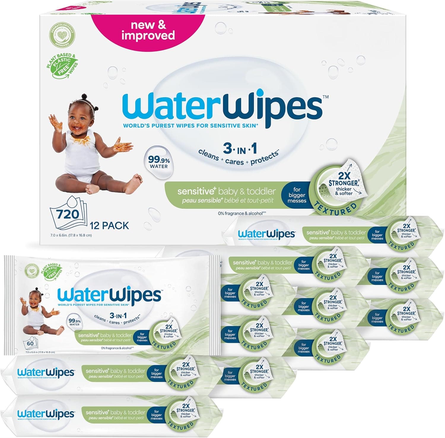 WaterWipes Sensitive+ Baby & Toddler Wipes, 12 Paquetes