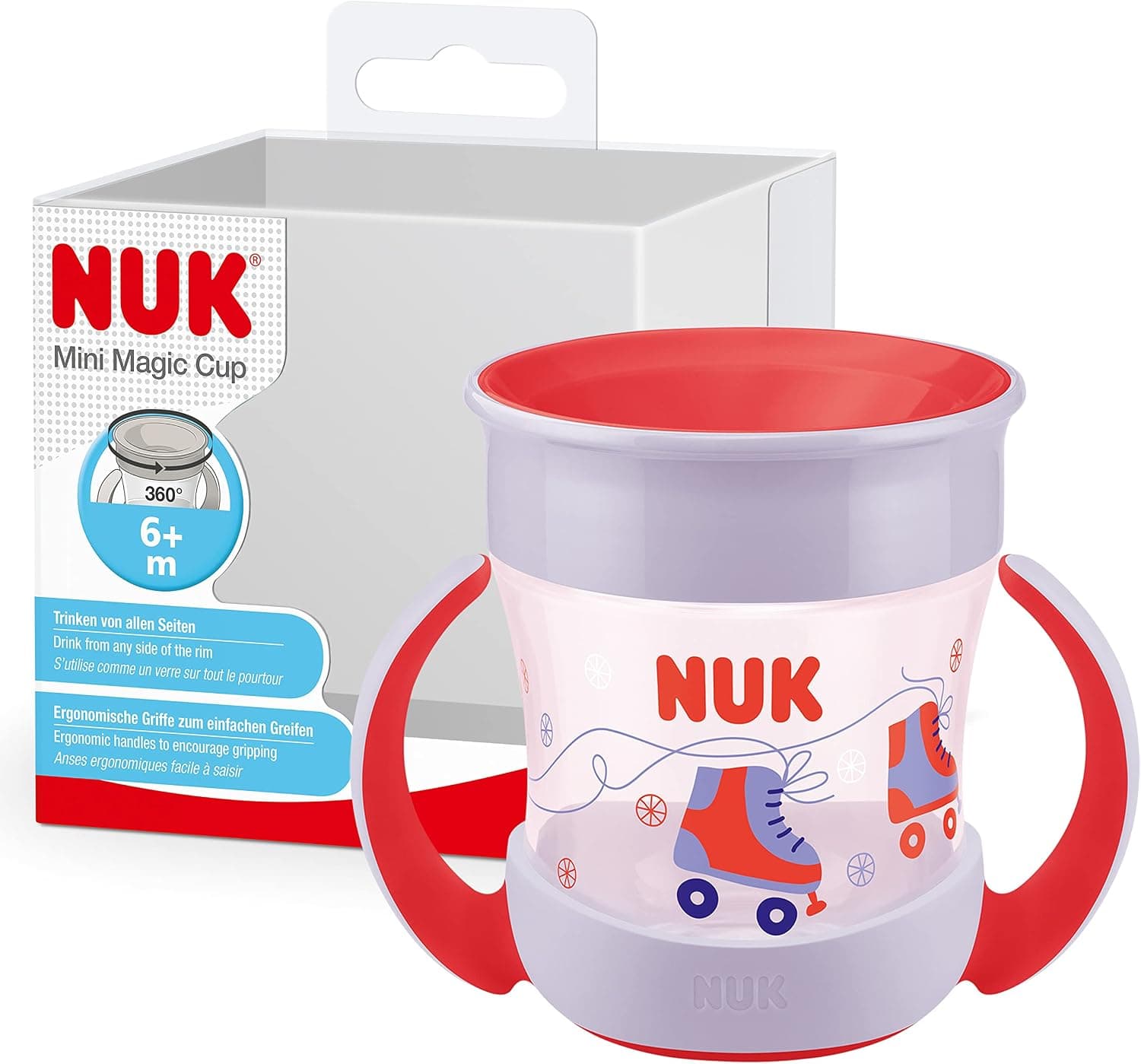 NUK Mini Magic Cup taza para sorber | Borde a prueba de derrames de 360° | +6 meses | Asas para facilitar la sujeción | Sin BPA | 160 ml | Mono (azul)
