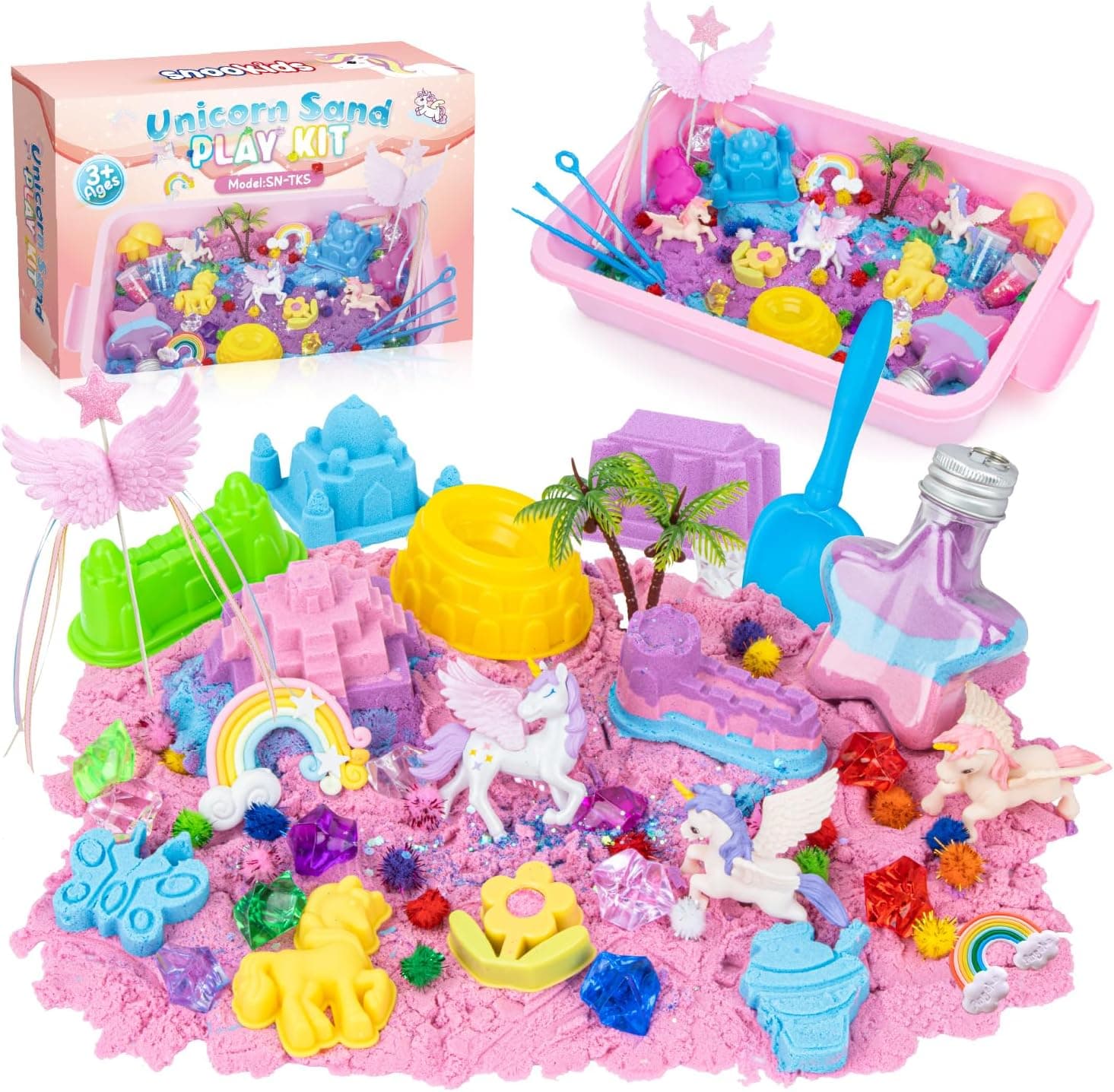 snookids Arena Magica, Set de Juguetes de Arena Unicornio, 690 g 24 Moldes