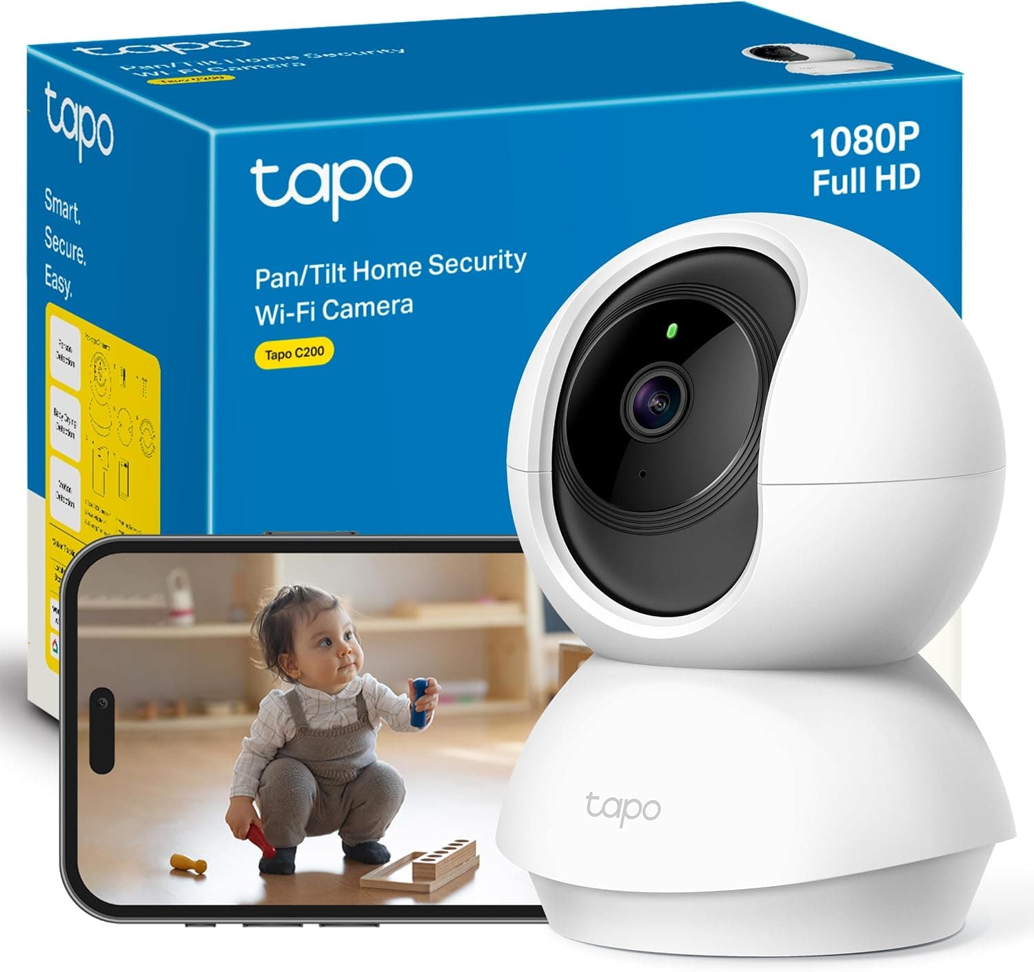 Tapo C200 - Cámara de Vigilancia WiFi Interior 360º, 1080p, Detección IA
