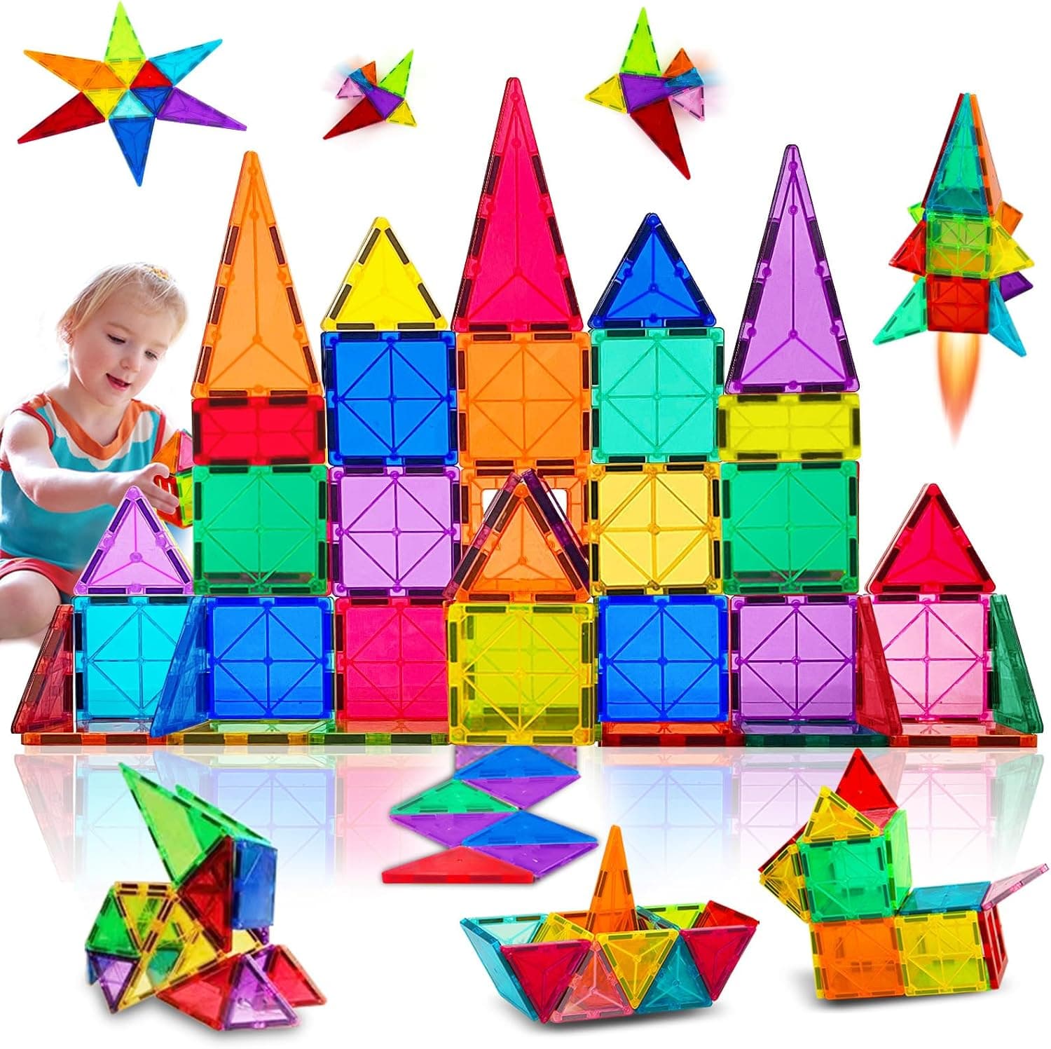 Bloques de construcción magnéticos Juguetes para niños de 3 a 8 años,magnéticos para niños pequeños,regalos de creatividad STEM,Regalos Niños Niñas de 3 4 5 6 7 8 Años Infantil Cumpleaños (Deep Color)