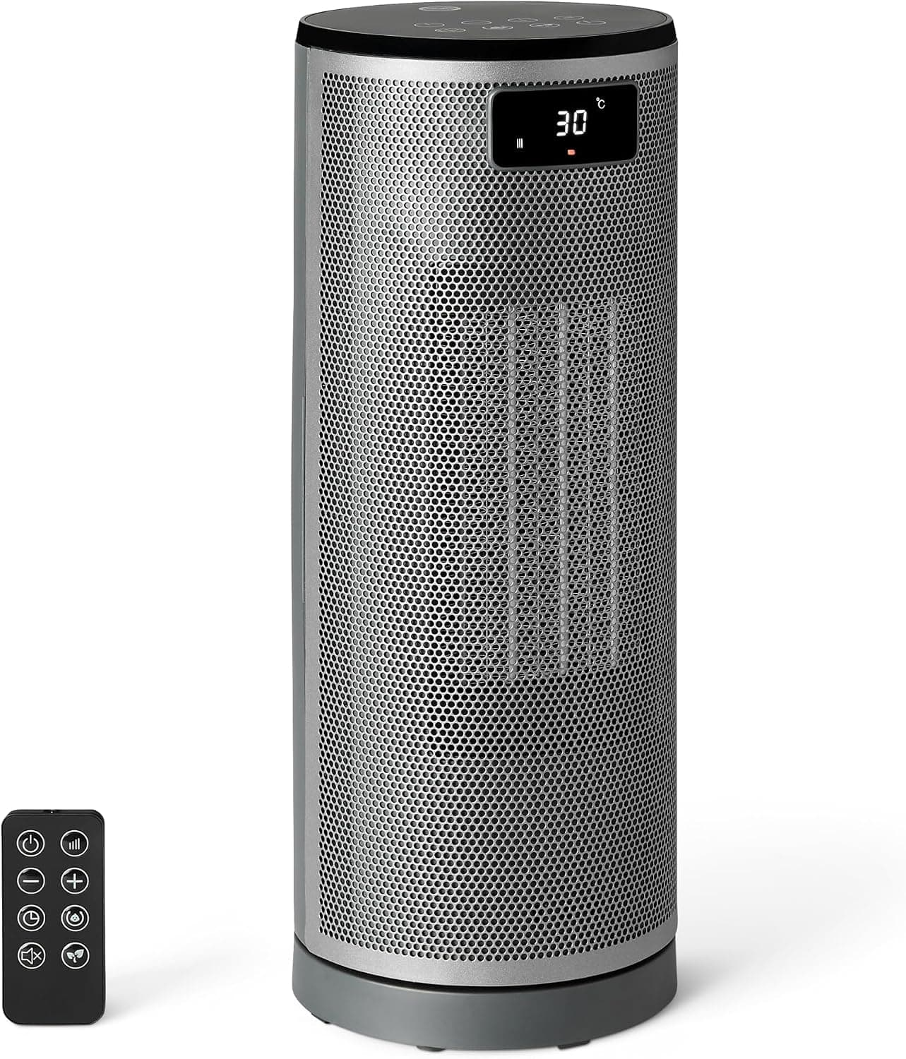 Amazon Basics Calefactor Eléctrico Cerámico, 1800W, Mando a Distancia, Oscilación 70°, Pantalla Digital, 5 Modos, Temporizador 24h, 40cm, Gris