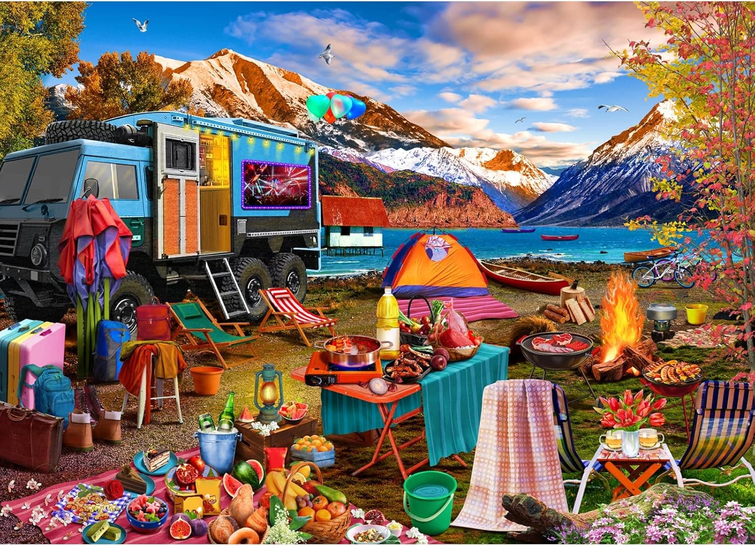 HUADADA Puzzle de 1000 piezas para adultos, juegos interactivos, rompecabezas de 1000 piezas, regalo, tema: camping al aire libre