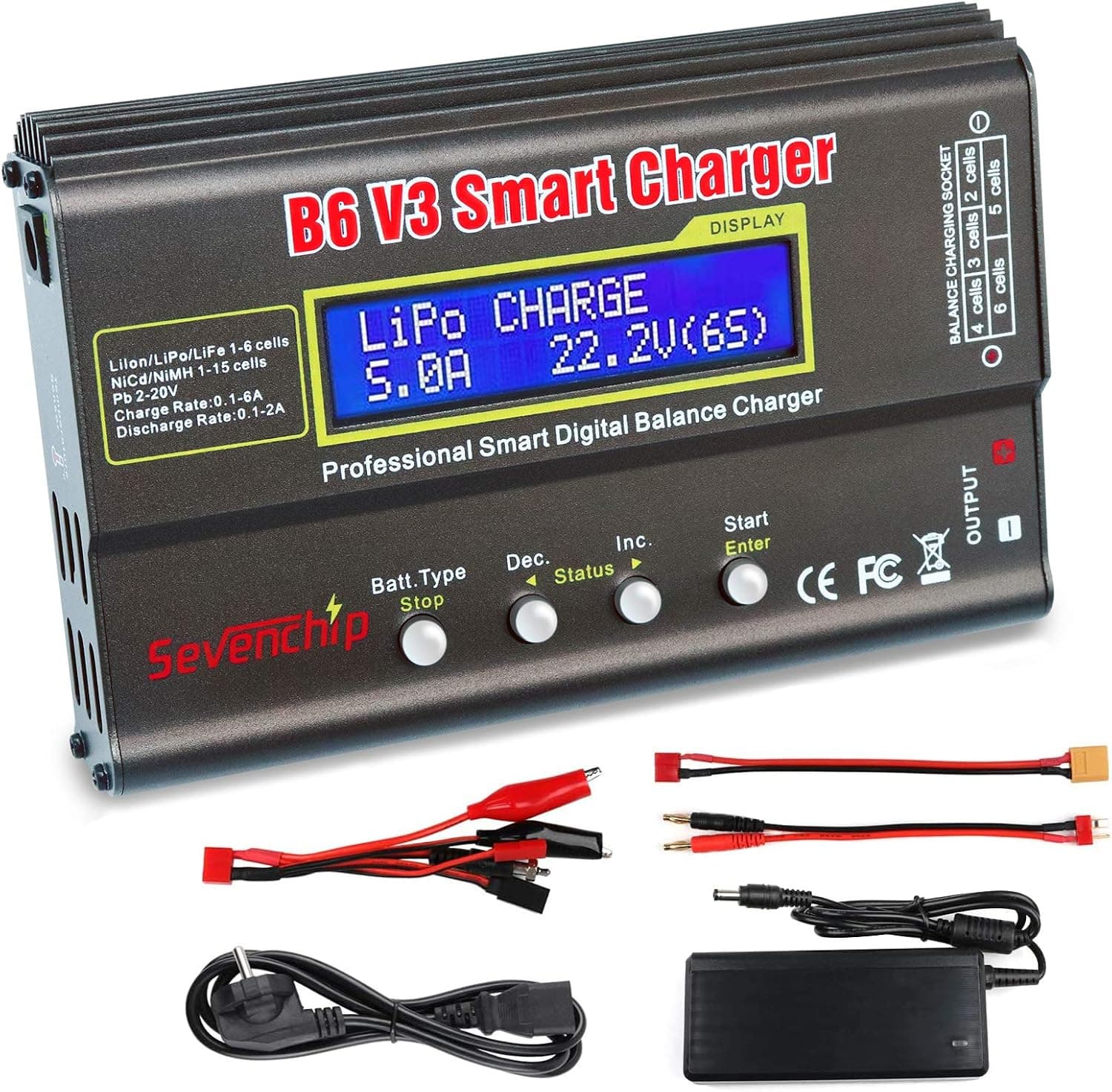 Cargador de batería Lipo, IMAX B6 V3 Digital RC Lipo NiMh Cargador de batería + Adaptador de Corriente alterna 12v 5A Nueva actualización