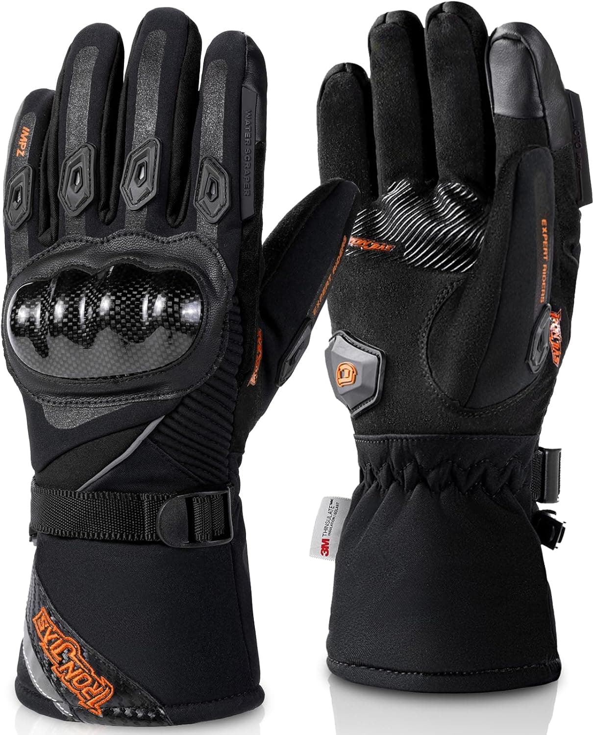 BORLENI Guantes Moto Invierno Hombre con certificación CE Nivel 1 KP Impermeable de la Fibra de Carbono,Guantes de Motocicleta Cálido con Pantalla Táctil Negro/Rojo/Azul