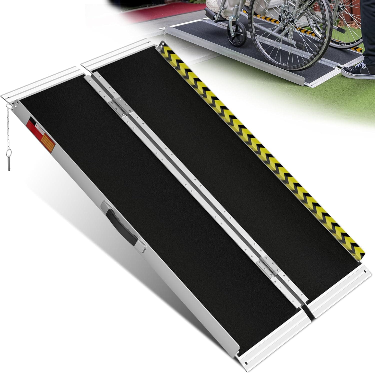 Rampa para Silla de Ruedas 122CM, Capacidad 363KG, Rampa Plegable Antideslizante de Aluminio con Superficie de Carborundo para Escalones, Umbrales, Bordillos, Escaleras y Coches