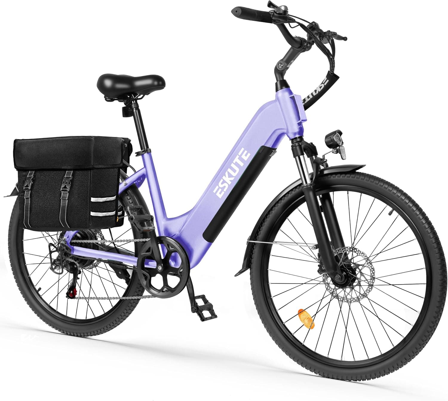ESKUTE C202 - Bicicleta eléctrica de 48 V y 17,5 Ah, para adultos de 26 pulgadas, batería extraíble, bicicleta eléctrica de ciudad para viajeros, cambio de 7 velocidades, 25 km/h, autonomía hasta 110